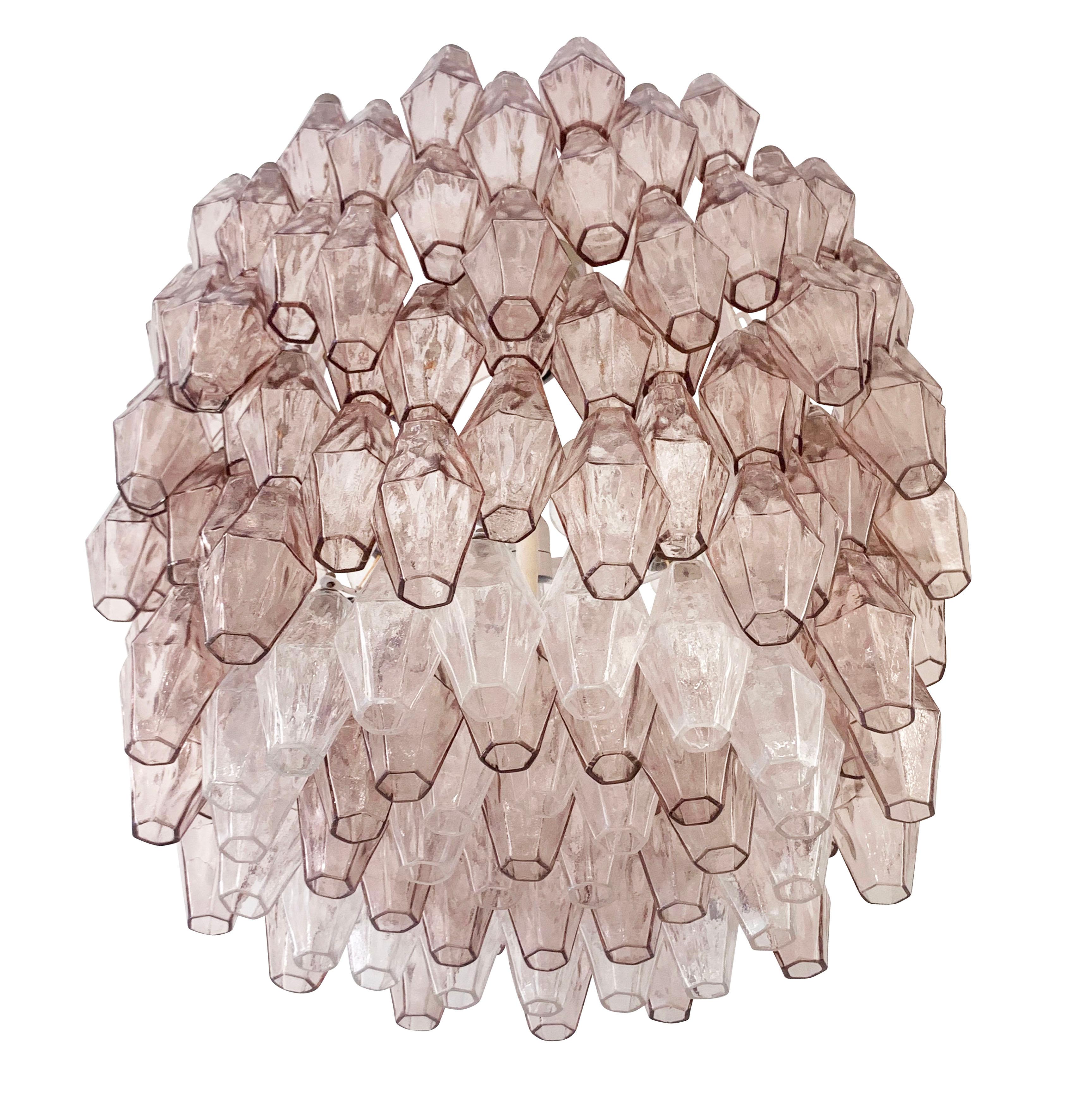 Large Rose Glass Venini Poliedri Chandelier, Italy, 1960s In Good Condition For Sale In New York, NY