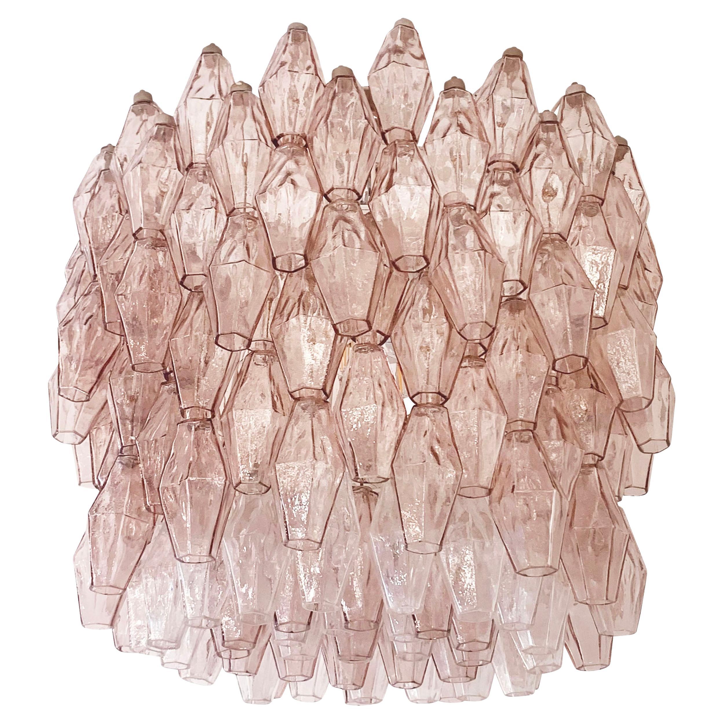 Large Rose Glass Venini Poliedri Chandelier, Italy, 1960s For Sale