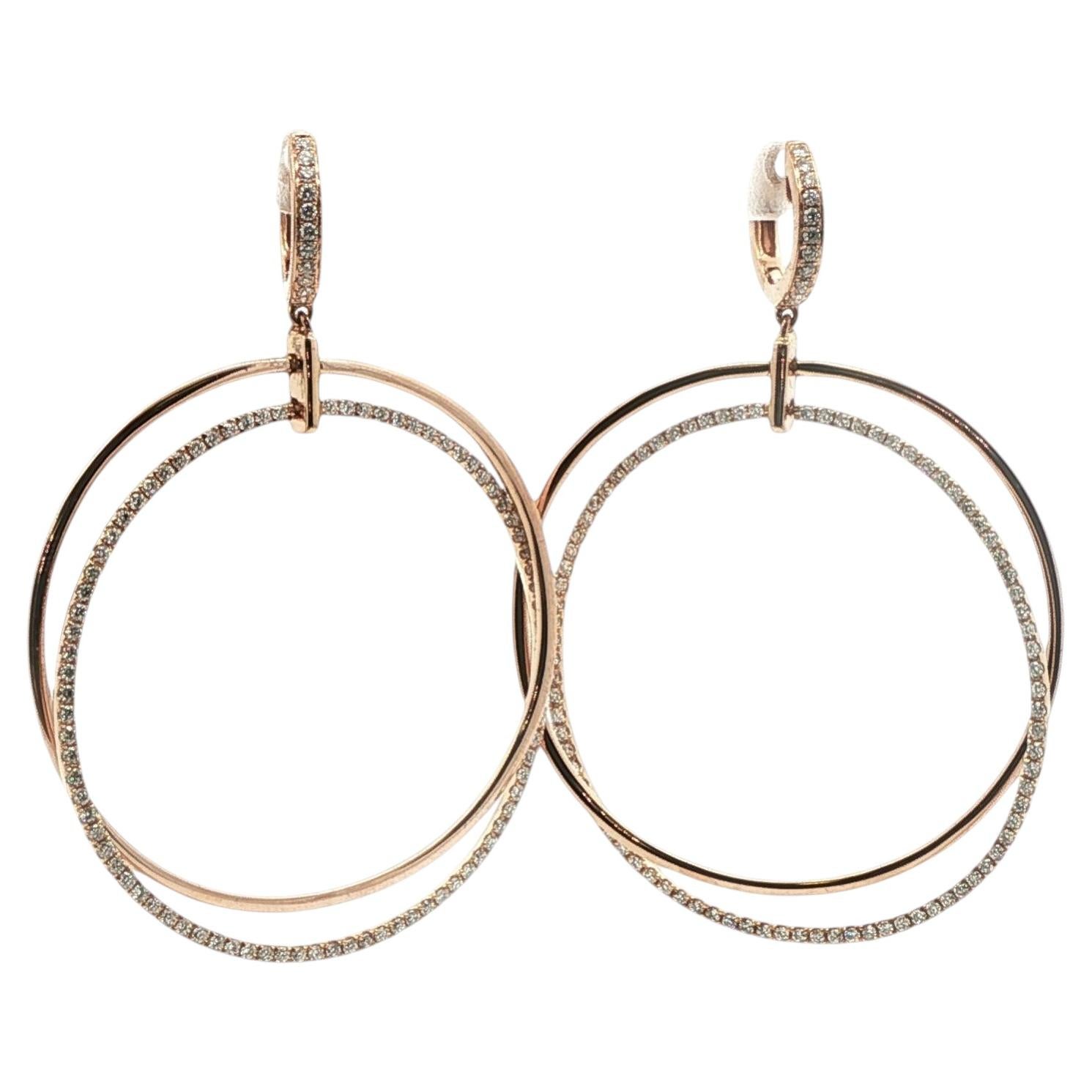 Large Rose Gold and Diamond Hoop Earrings For Sale