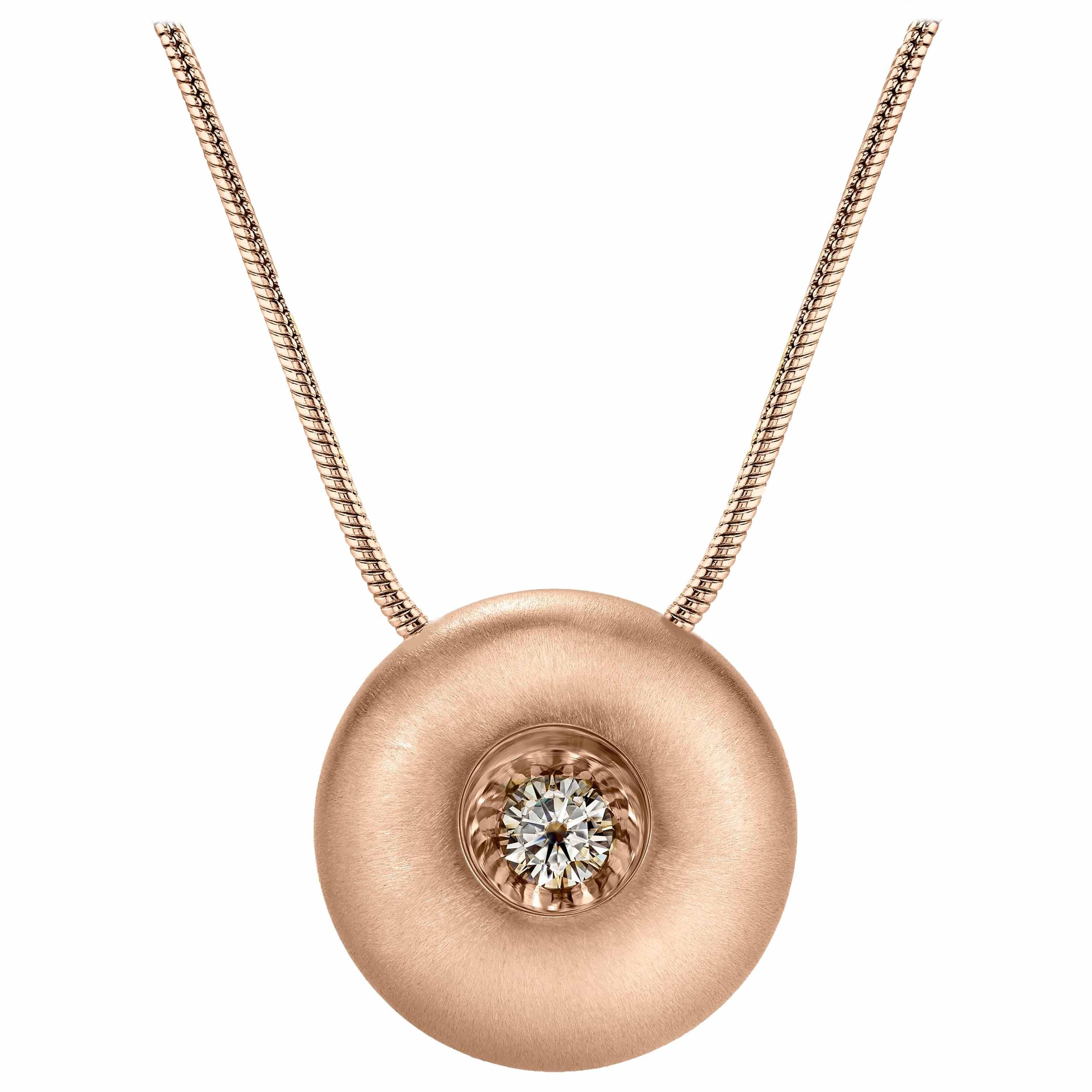White Sapphire in Large Rose Gold Dome Pendant For Sale