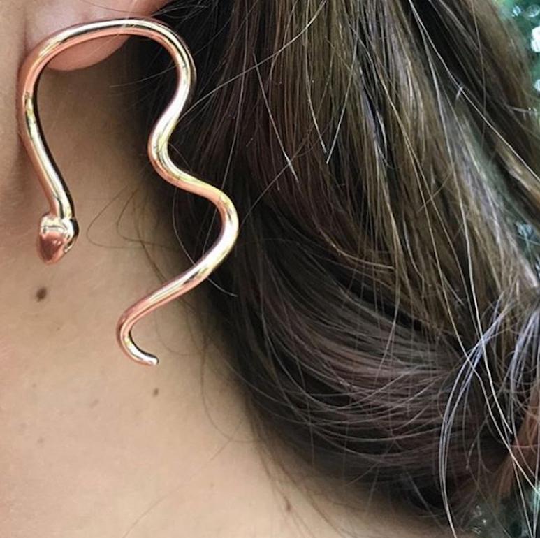 Contemporary Large Rose Gold Plated Sterling Silver Signature Snake Hoops