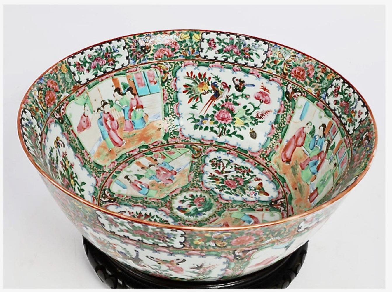 Chinese Export Large Rose Mandarin Punch Bowl