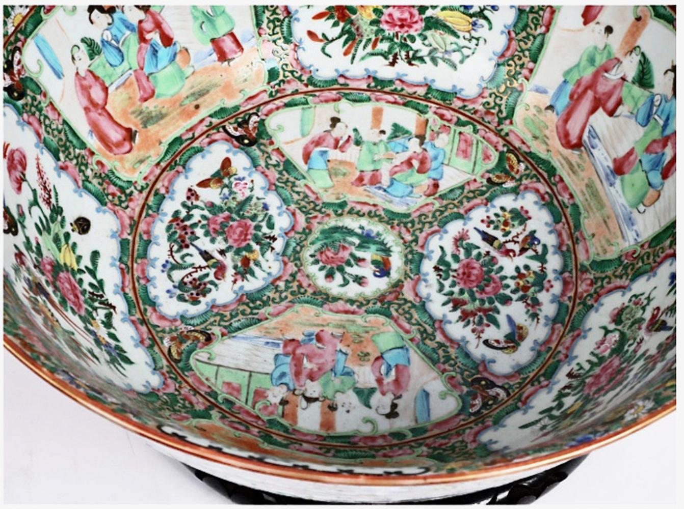 Hand-Painted Large Rose Mandarin Punch Bowl