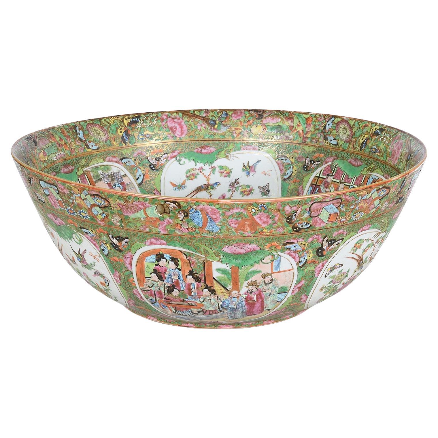 Large Rose Medallion Bowl, C19th 19" Dia.