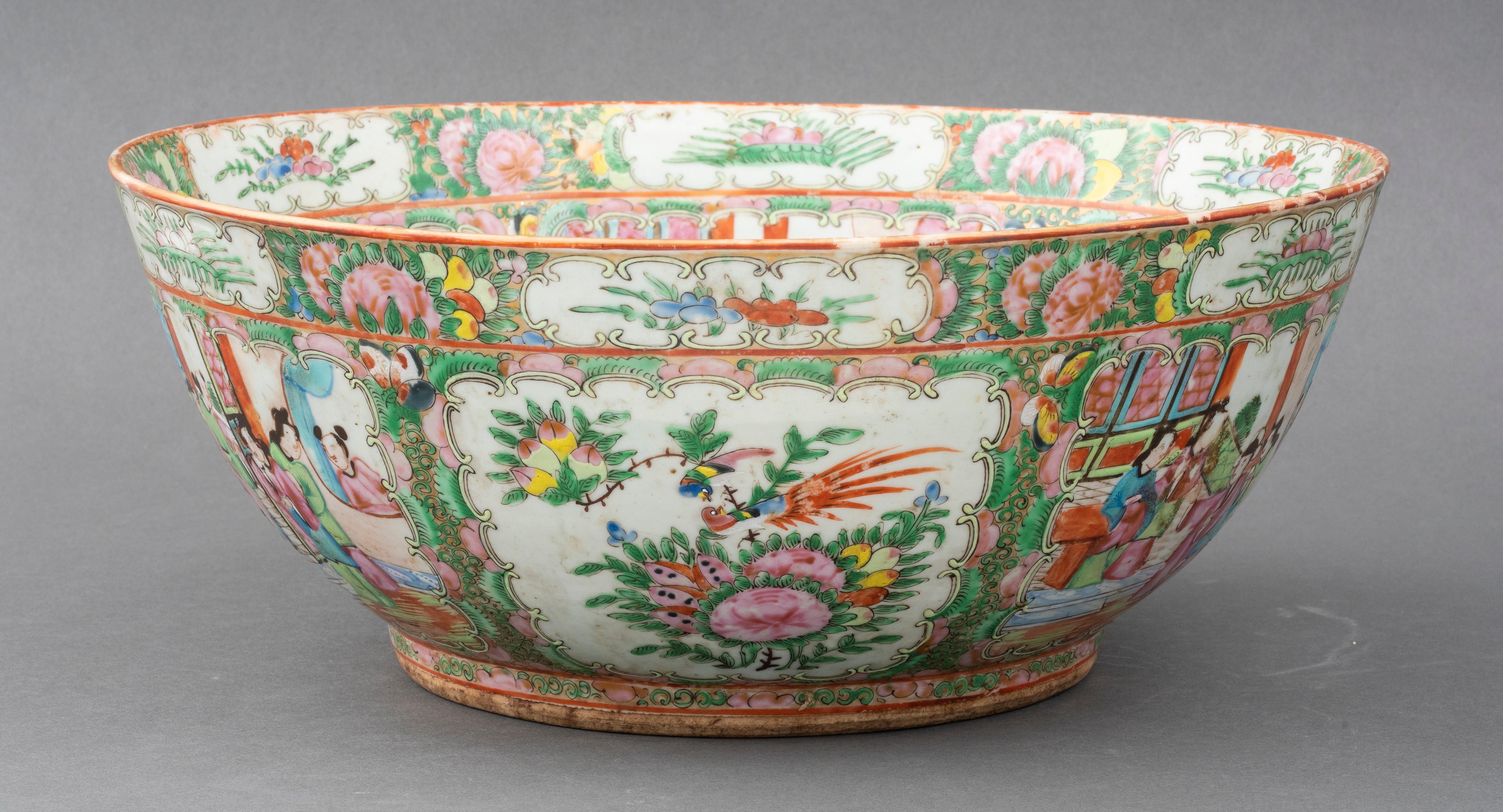 Large Chinese rose medallion punch bowl, nicely painted with good detail, Chinese export of the late 19th century. 6