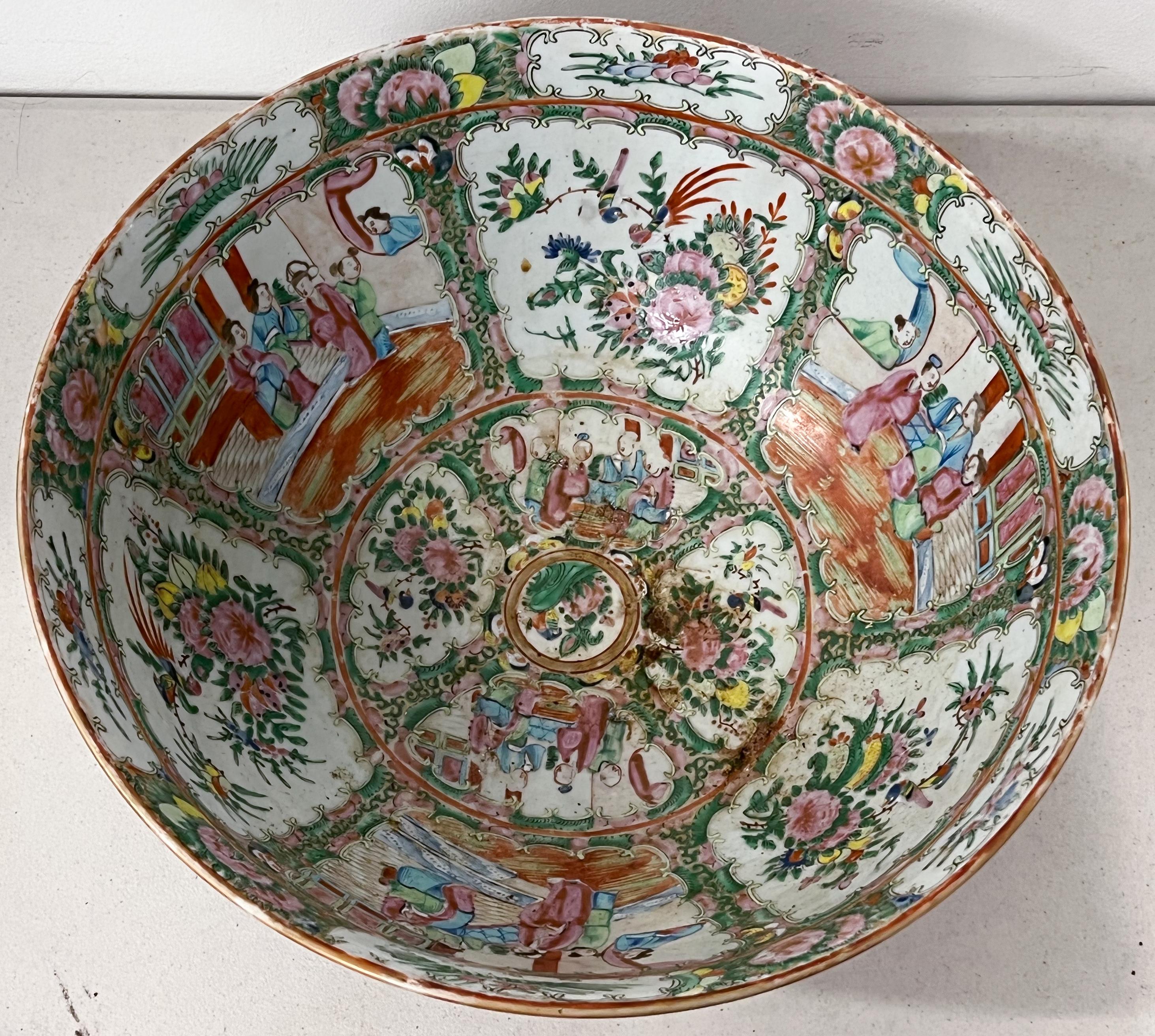 Large Rose Medallion Punch Bowl, Late 19th C 2