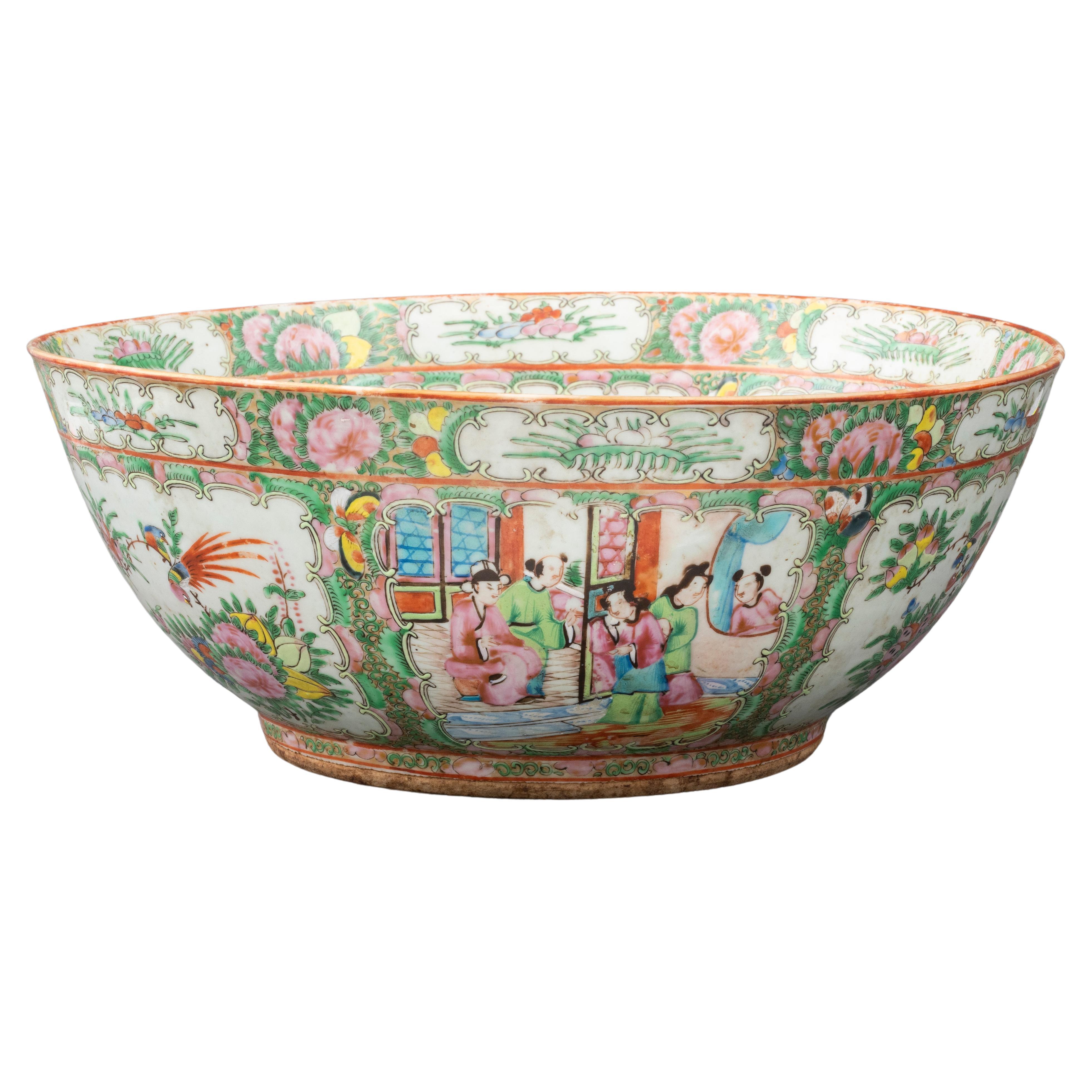 Large Rose Medallion Punch Bowl, Late 19th C