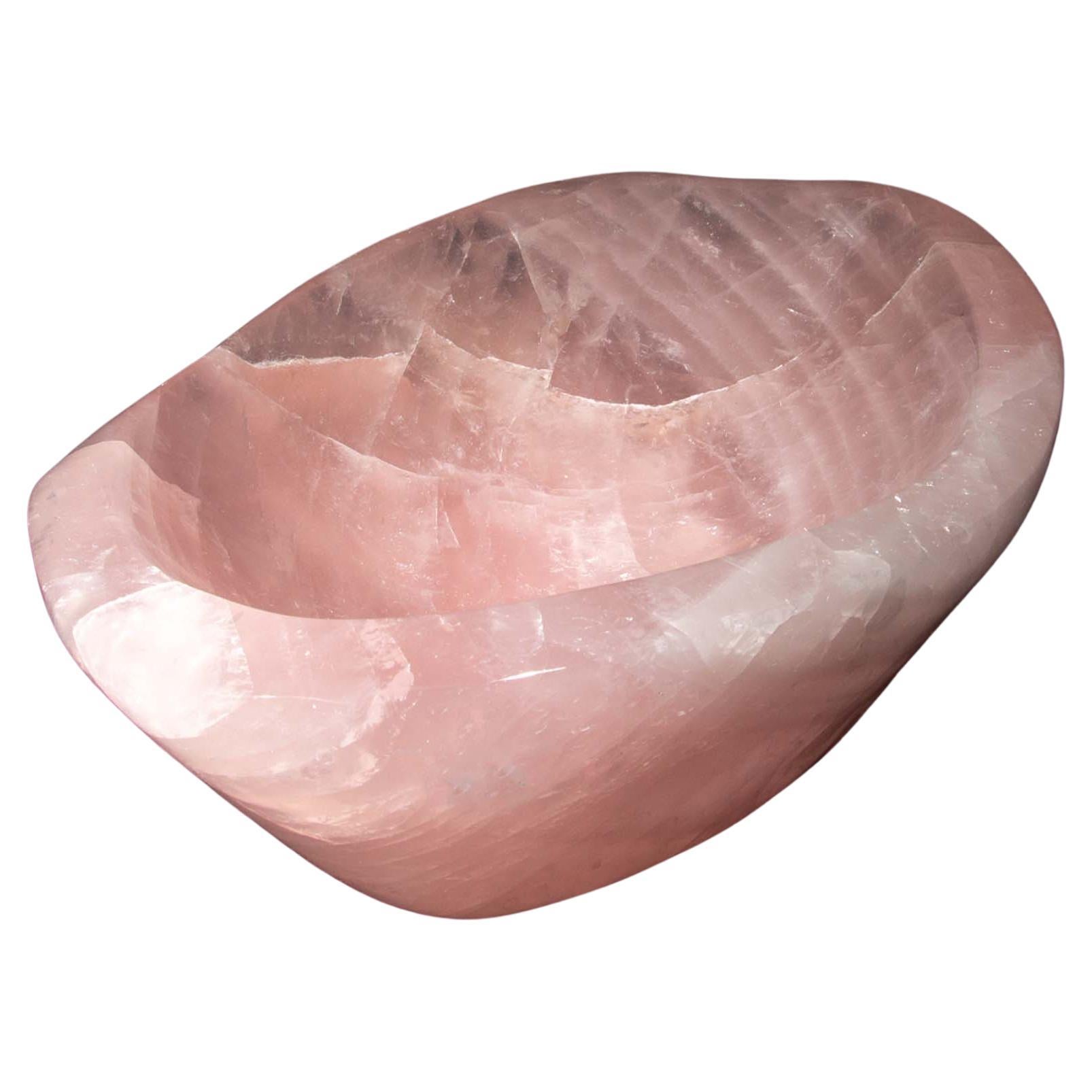 Large Rose Quartz Bowl, 11.5" For Sale