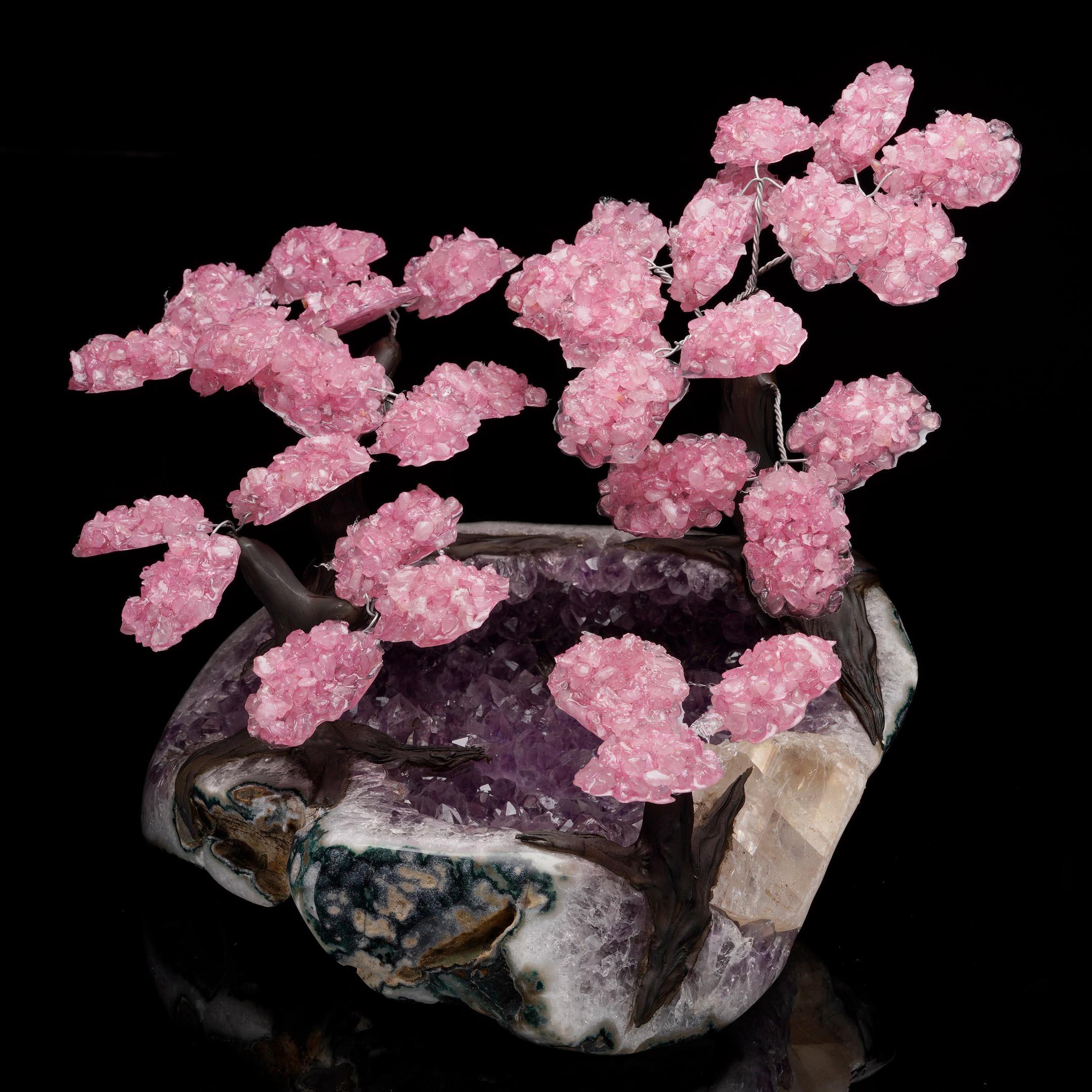 Grandes Árboles de Piedra Preciosa de Cuarzo Rosa sobre Amatista con Selenita en Nuevo estado para la venta en New York, NY