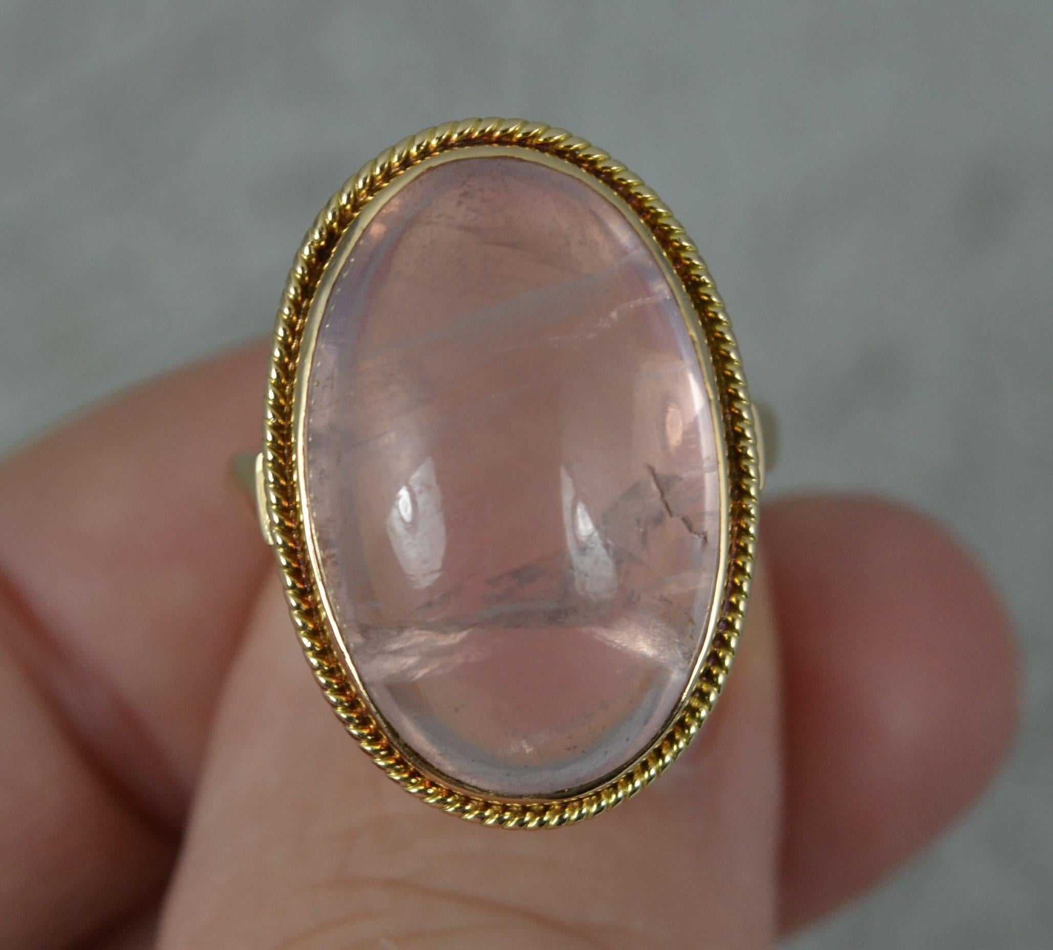 Large Rose Quartz Solitaire 14ct Gold Statement Ring In Excellent Condition In St Helens, GB