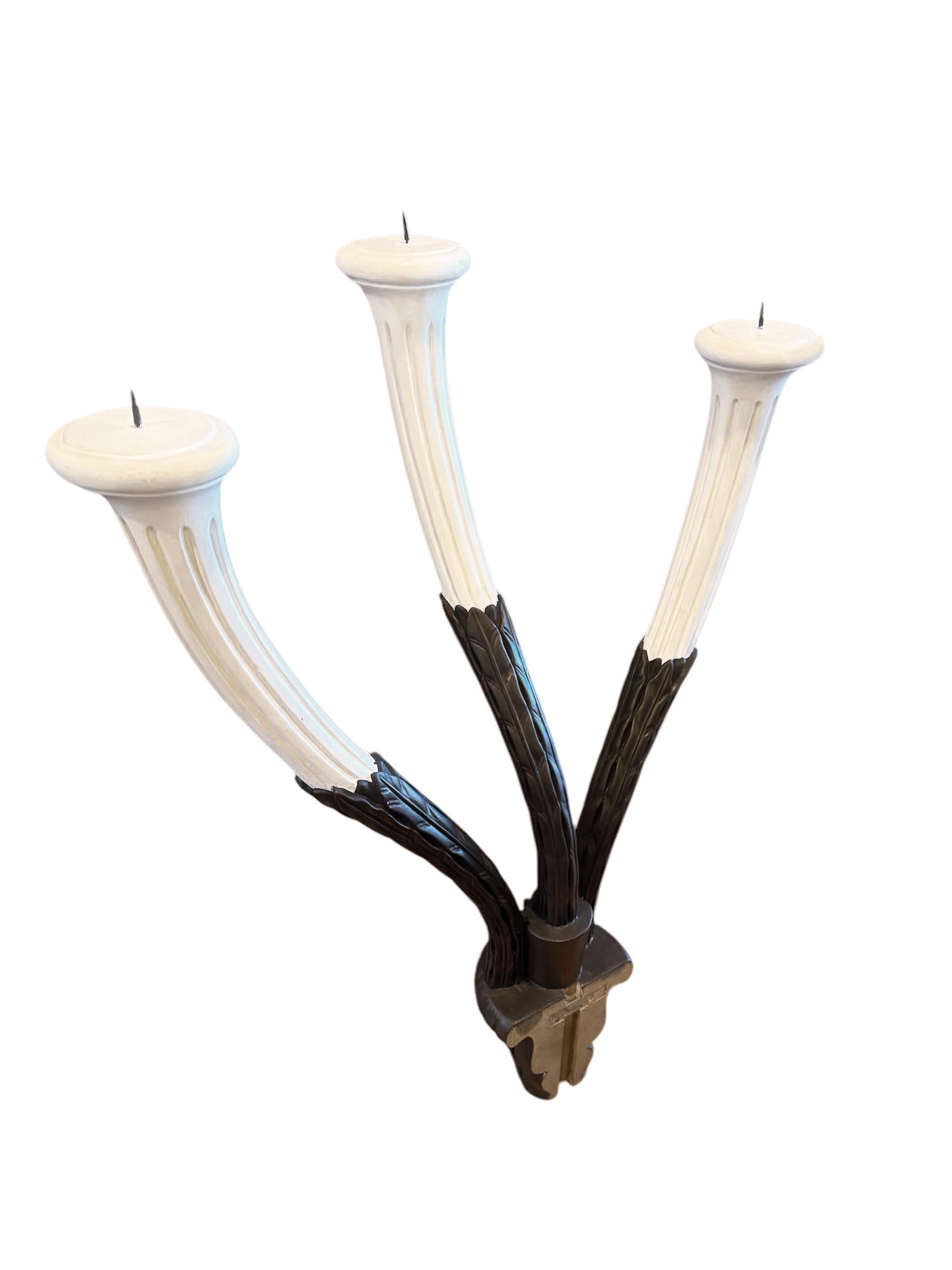 North American Large Rose Tarlow 3 Arm Candle Sconce For Sale