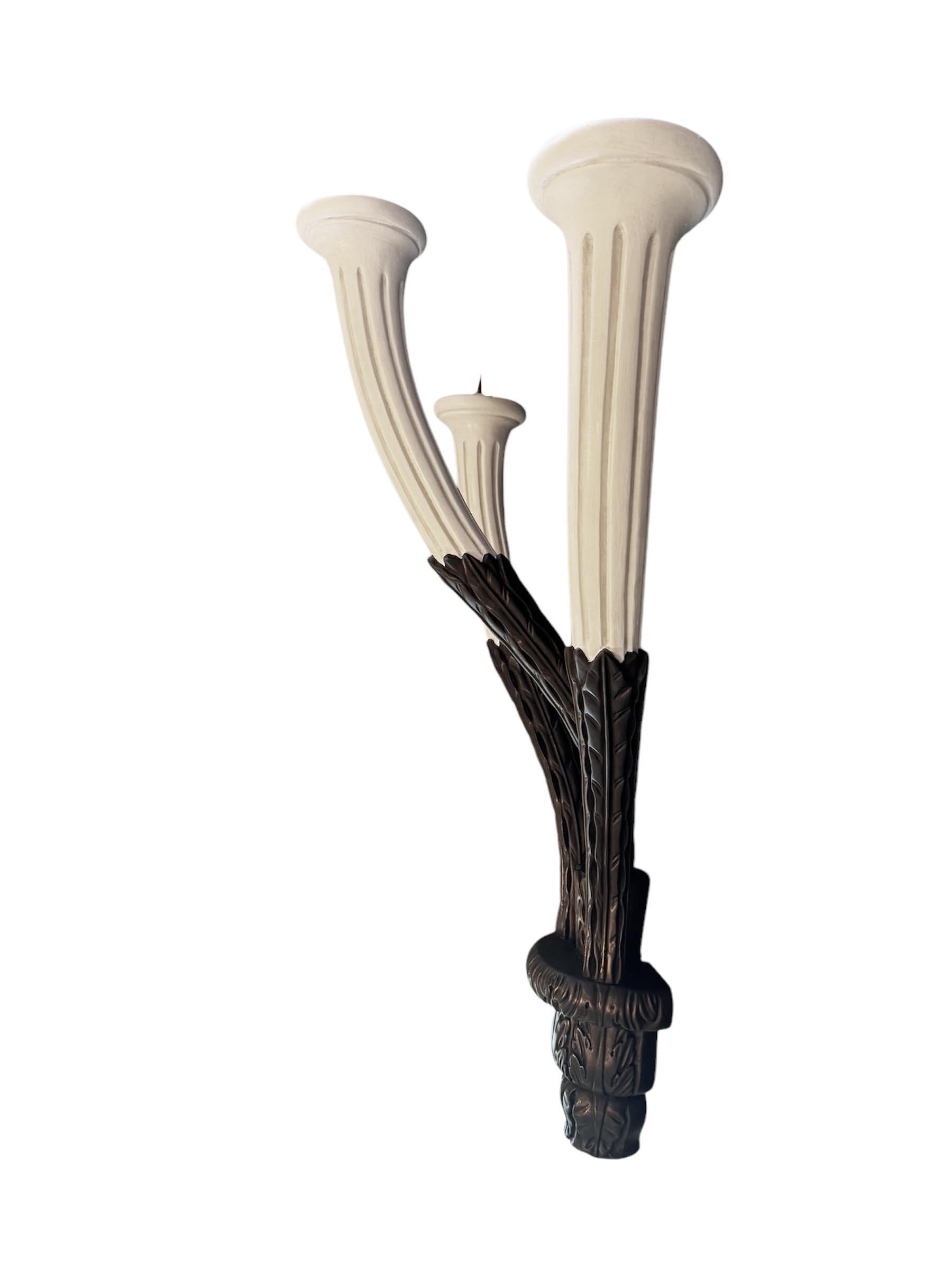 Carved Large Rose Tarlow 3 Arm Candle Sconce For Sale
