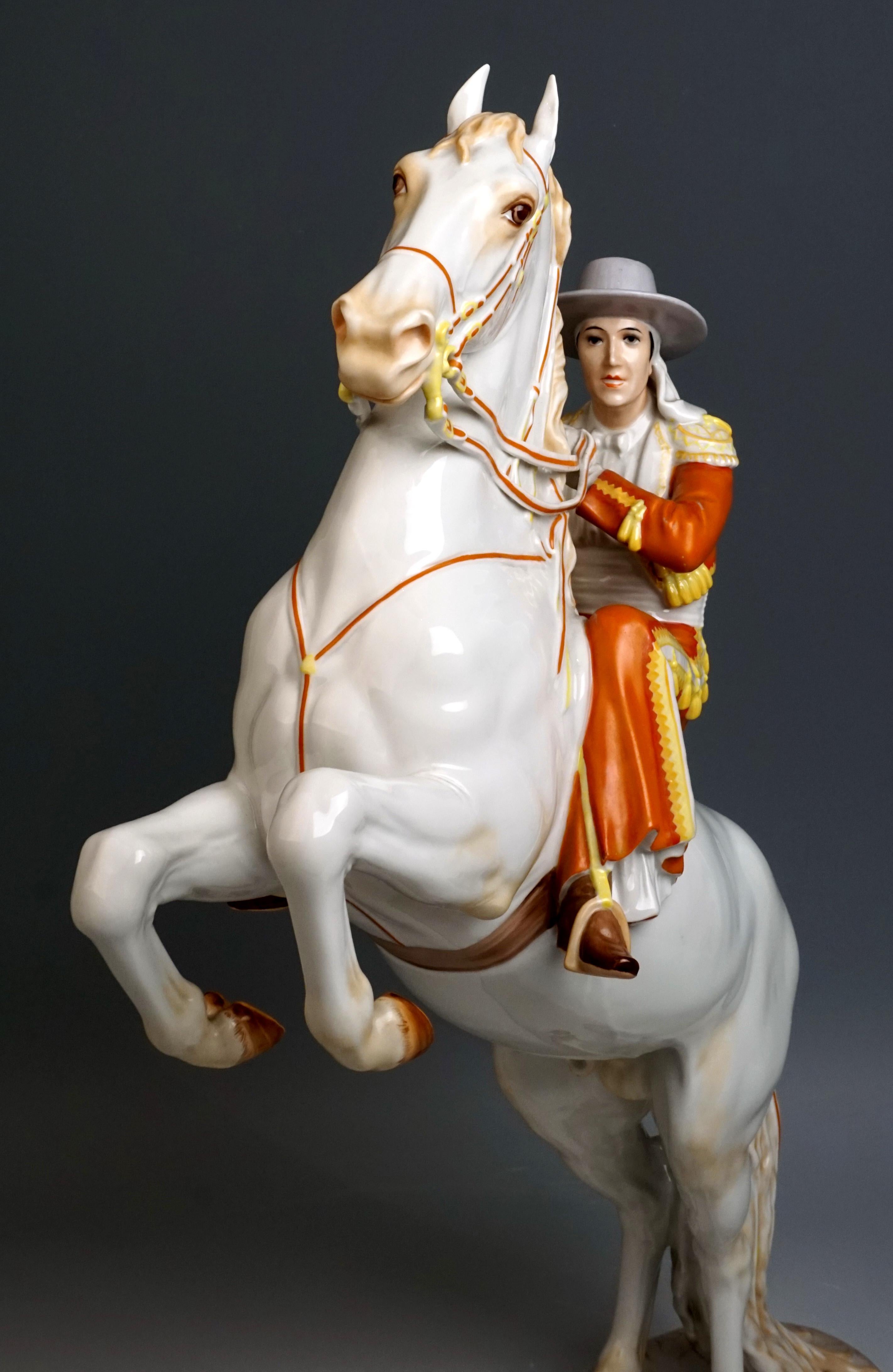 German Large Rosenthal Art Deco Porcelain Figure Rider on Rearing Horse by Hugo Meisel