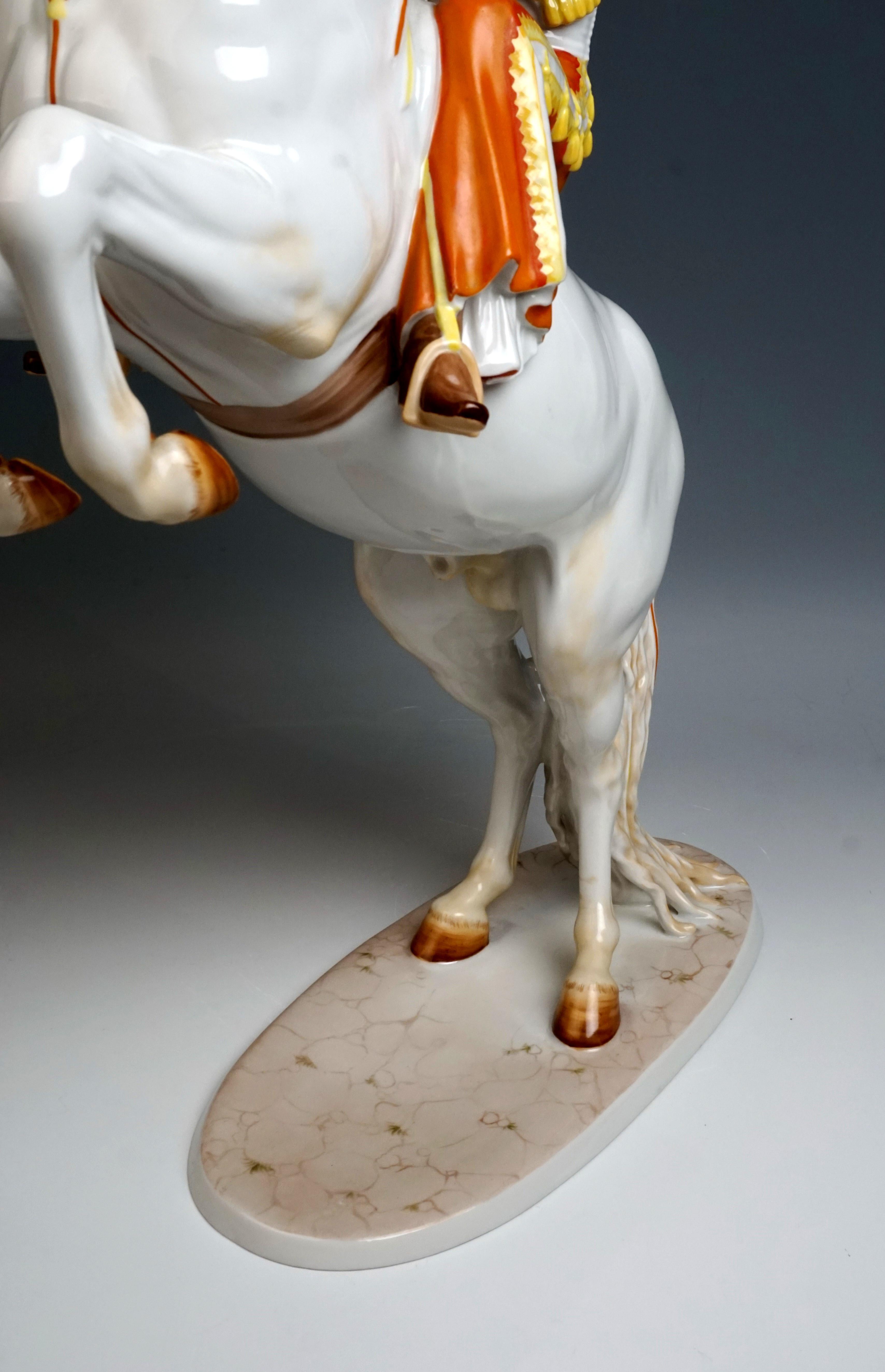 Glazed Large Rosenthal Art Deco Porcelain Figure Rider on Rearing Horse by Hugo Meisel