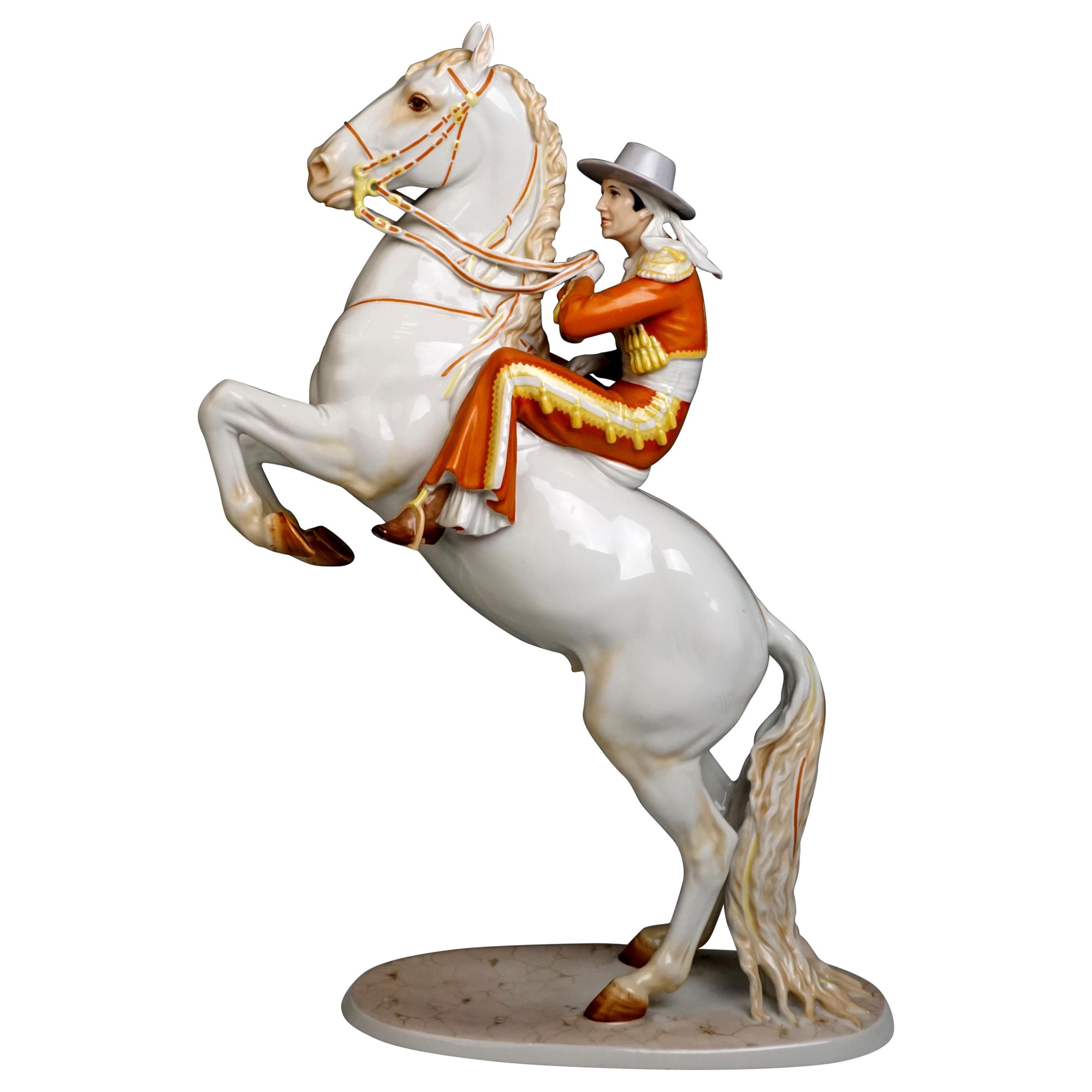 Large Rosenthal Art Deco Porcelain Figure Rider on Rearing Horse by Hugo Meisel