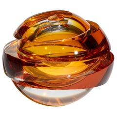 Large Rosenthal Creative Center Blockglas Amber Art Glass Globe Vase, 2012