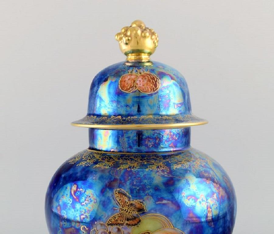 German Large Rosenthal Lidded Jar in Blue Glazed Porcelain with Hand-Painted Fruits For Sale