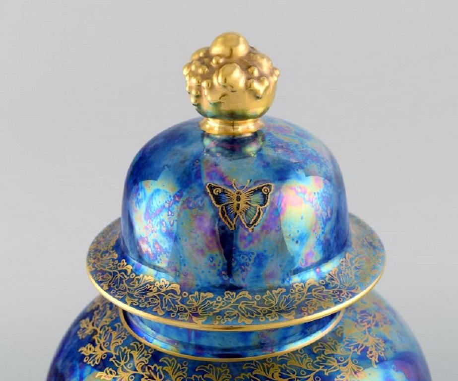 Early 20th Century Large Rosenthal Lidded Jar in Blue Glazed Porcelain with Hand-Painted Fruits For Sale