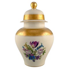 Large Rosenthal Lidded Vase in Cream-Colored Porcelain with Hand-Painted Flowers