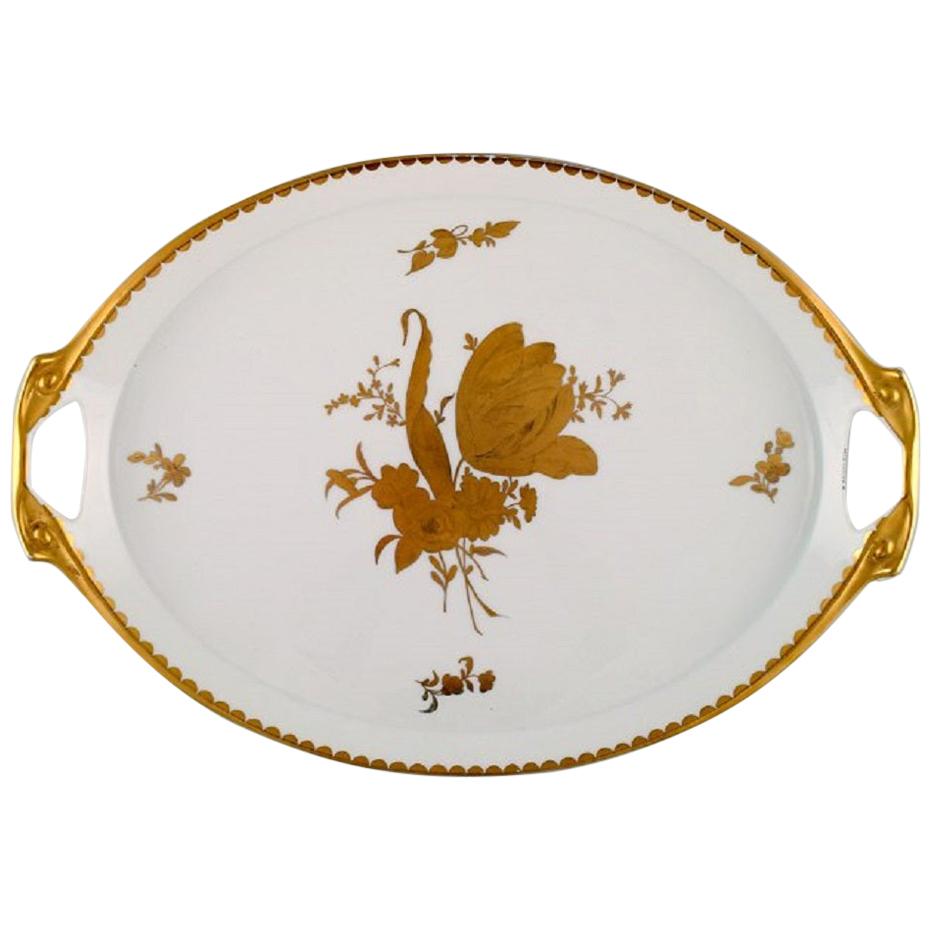 Large Rosenthal Serving Tray in Gilded Hand Painted Porcelain, Mid-20th Century