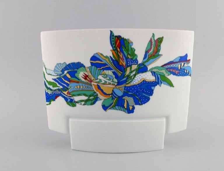 Large Rosenthal Vase / Flowerpot Decorated with Colorful Flowers, 1970s