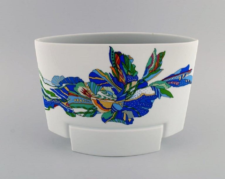 Large Rosenthal Vase / Flowerpot Decorated with Colorful Flowers, 1970s