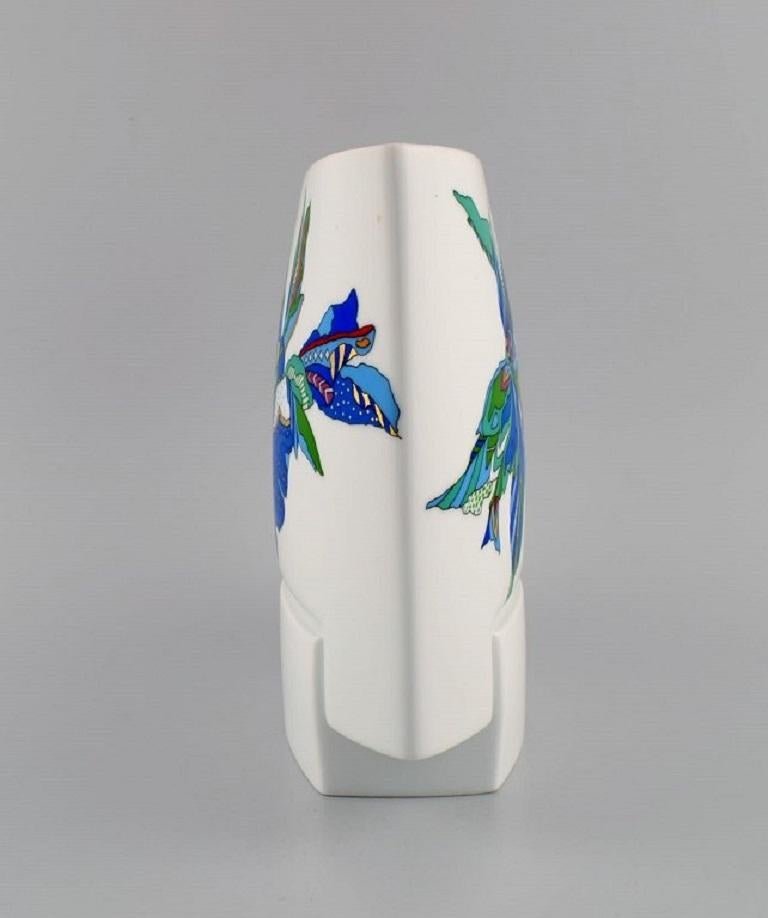 Large Rosenthal Vase / Flowerpot Decorated with Colorful Flowers, 1970s In Excellent Condition For Sale In Copenhagen, DK