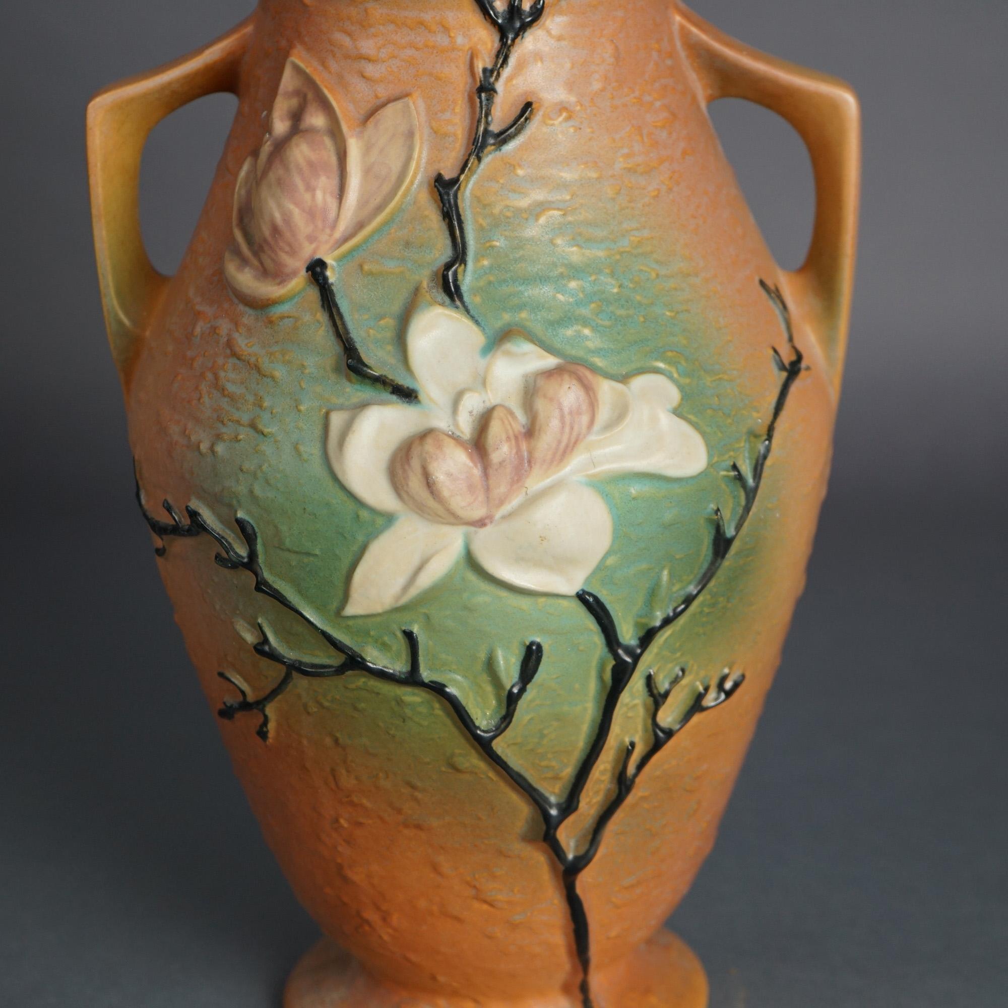 Large Roseville Art Pottery Brown Vase With Magnolia Pattern C1940

Measures - 14.5