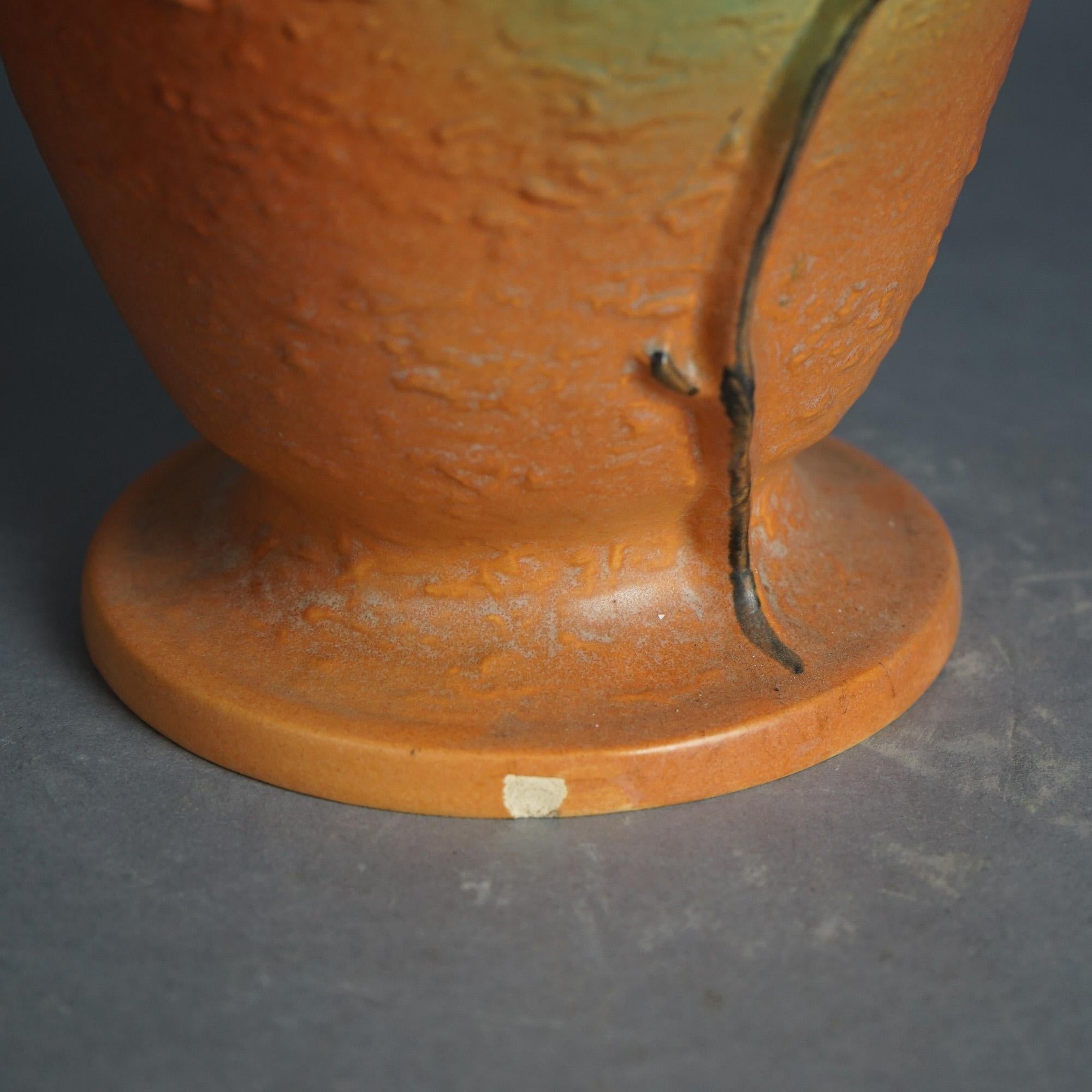 Large Roseville Art Pottery Double Handled Brown Magnolia Vase C1940 2