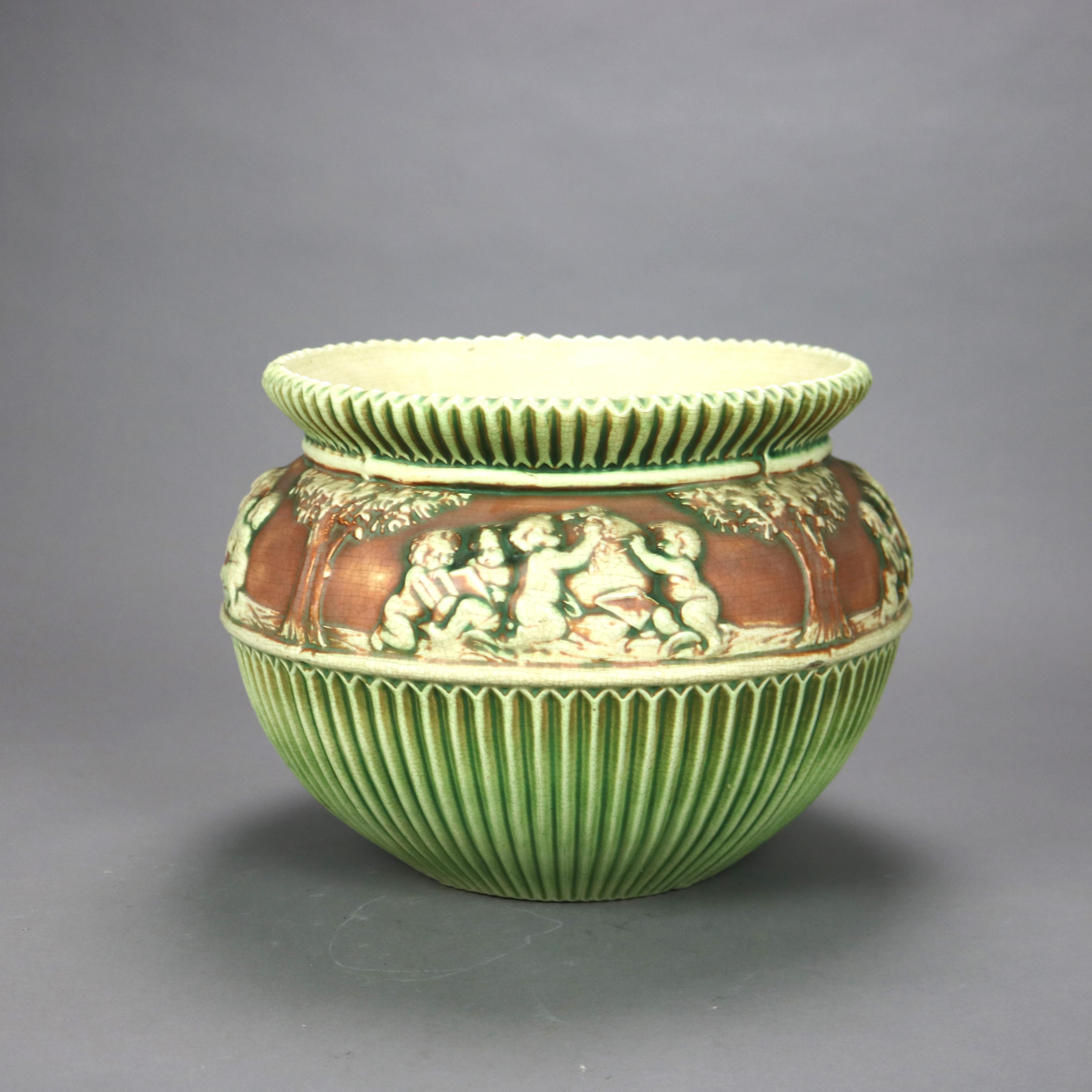 Large Roseville Art Pottery Green Planter in Donatello Pattern Mid 20thC In Good Condition In Big Flats, NY