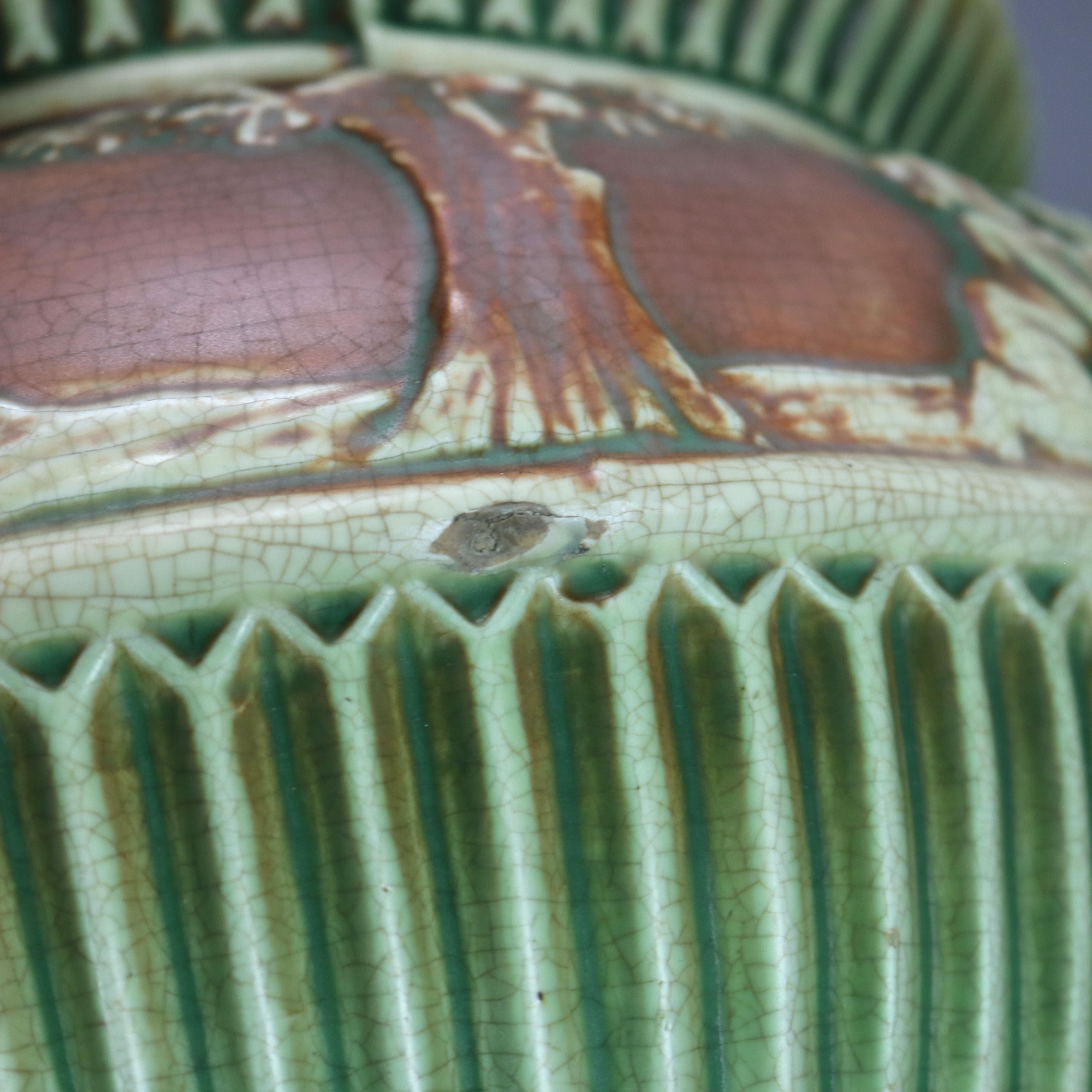 Large Roseville Art Pottery Green Planter in Donatello Pattern Mid 20thC 2