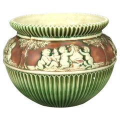 Vintage Large Roseville Art Pottery Green Planter in Donatello Pattern Mid 20thC
