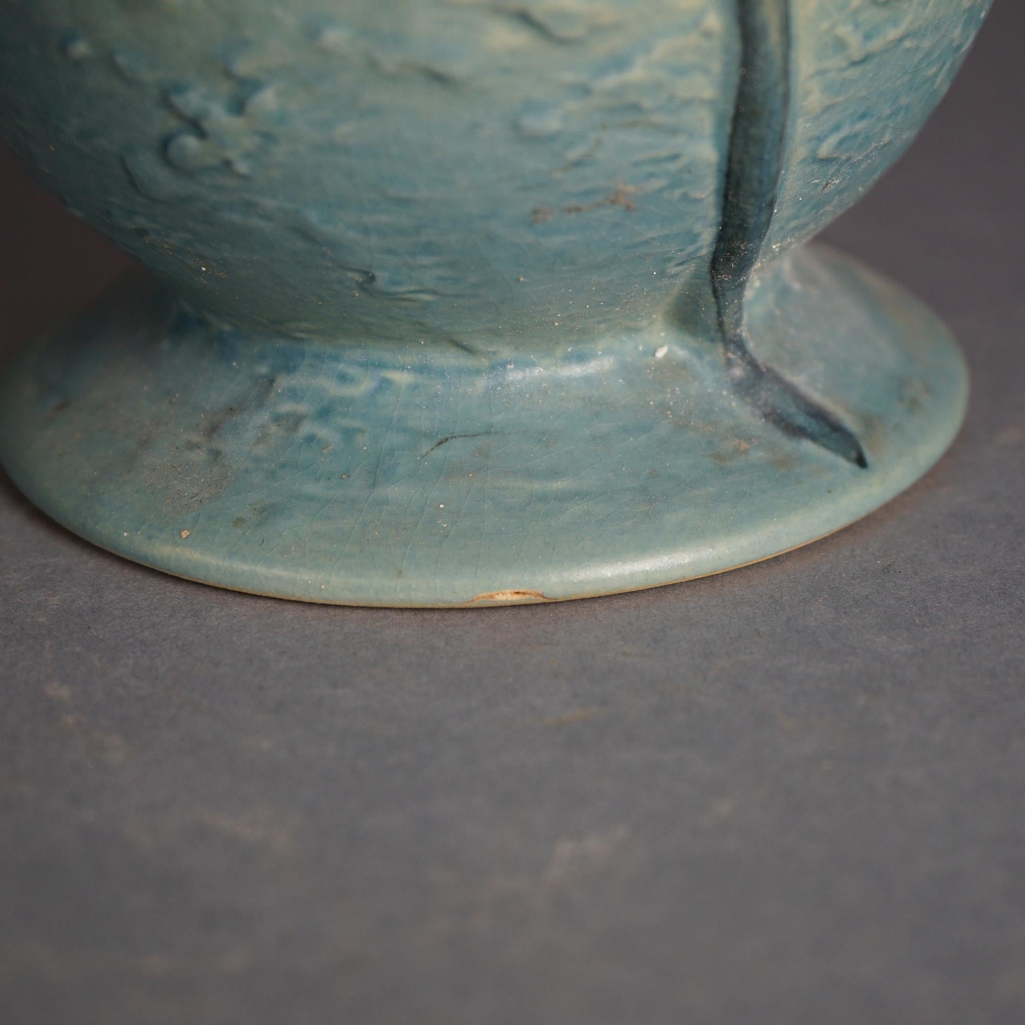 20th Century Large Roseville Art Pottery Vase, Magnolia in Blue, Signed, C1940