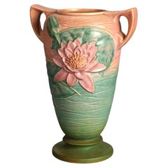 Large Roseville Art Pottery Vase, Water Lily in Pink & Green, Mid 20thC