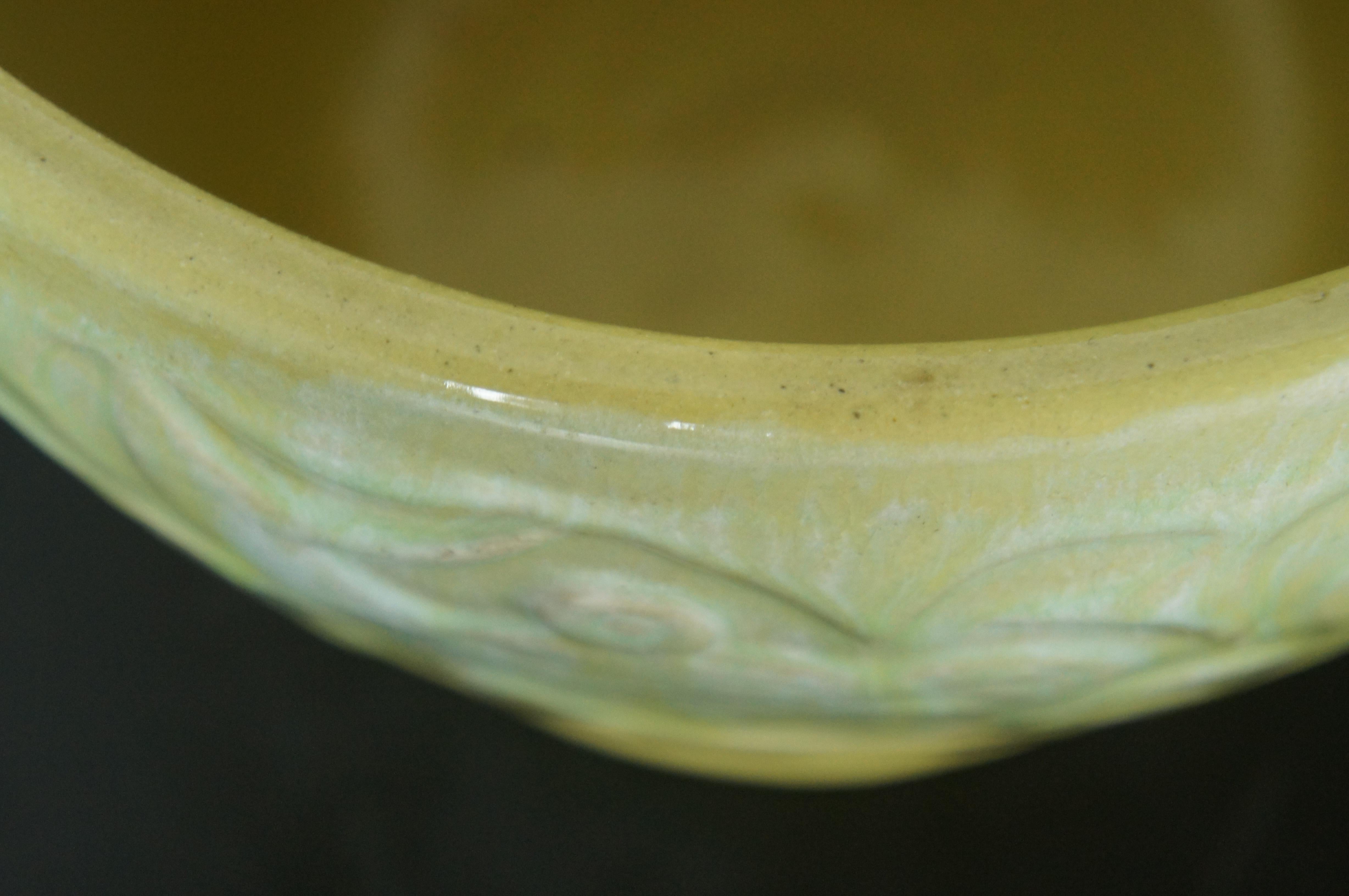 Large Roseville Ransbottom 1420 Yellow Green Majolica Planter Jardiniere Pot 10