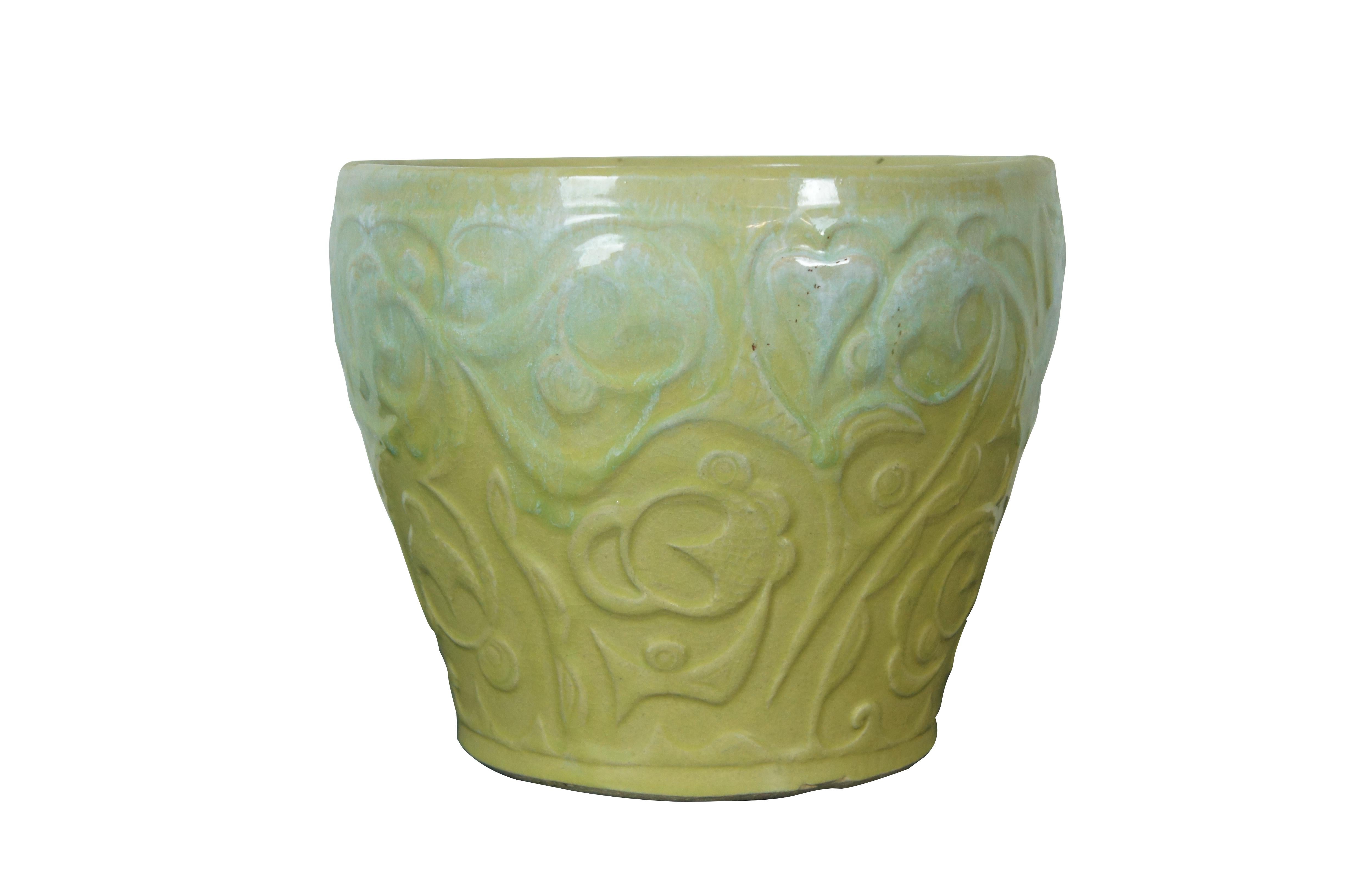 Large Roseville Ransbottom 1420 Yellow Green Majolica Planter Jardiniere Pot 10