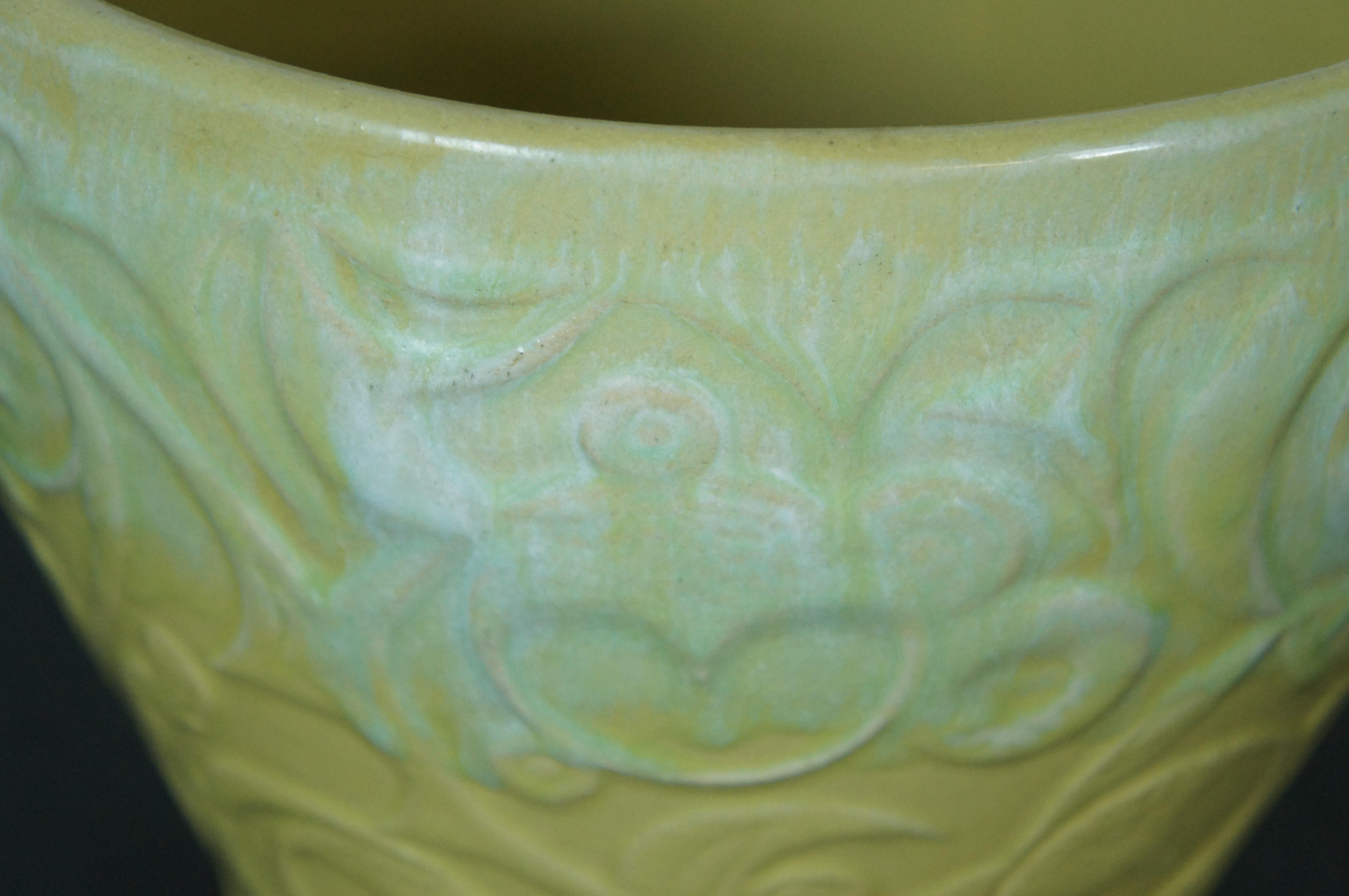 Large Roseville Ransbottom 1420 Yellow Green Majolica Planter Jardiniere Pot 10
