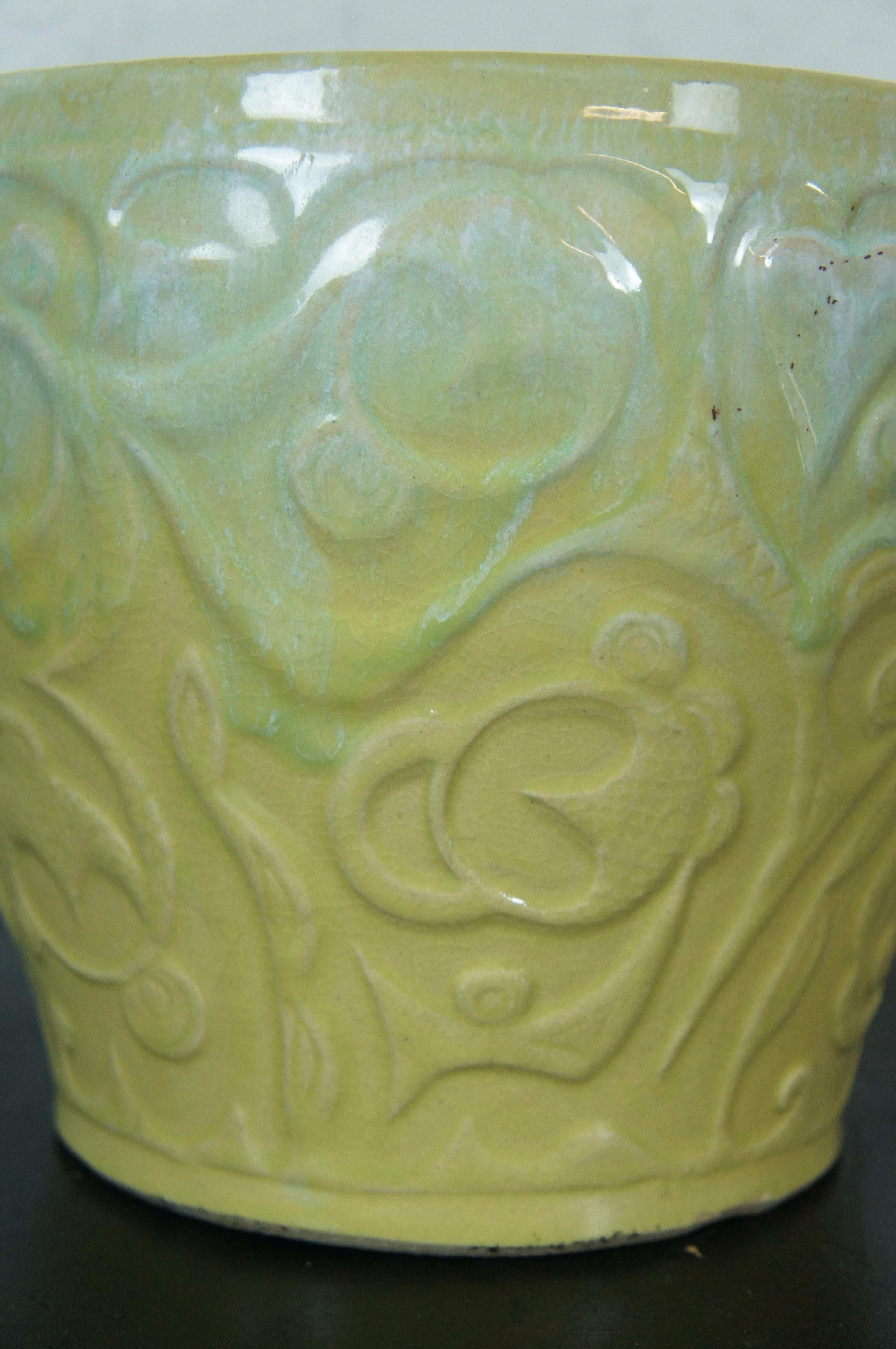 Large Roseville Ransbottom 1420 Yellow Green Majolica Planter Jardiniere Pot 10