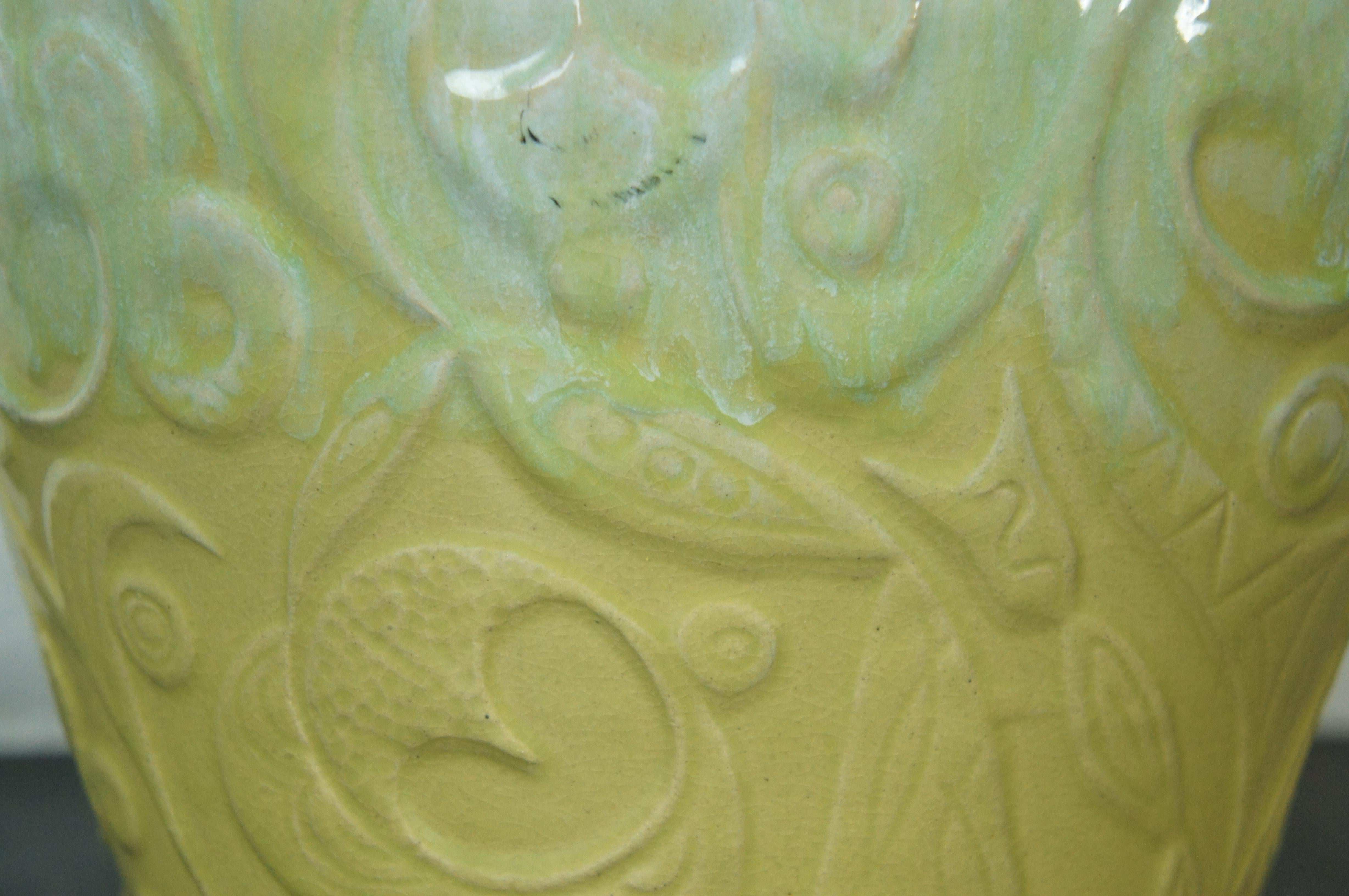 Large Roseville Ransbottom 1420 Yellow Green Majolica Planter Jardiniere Pot 10