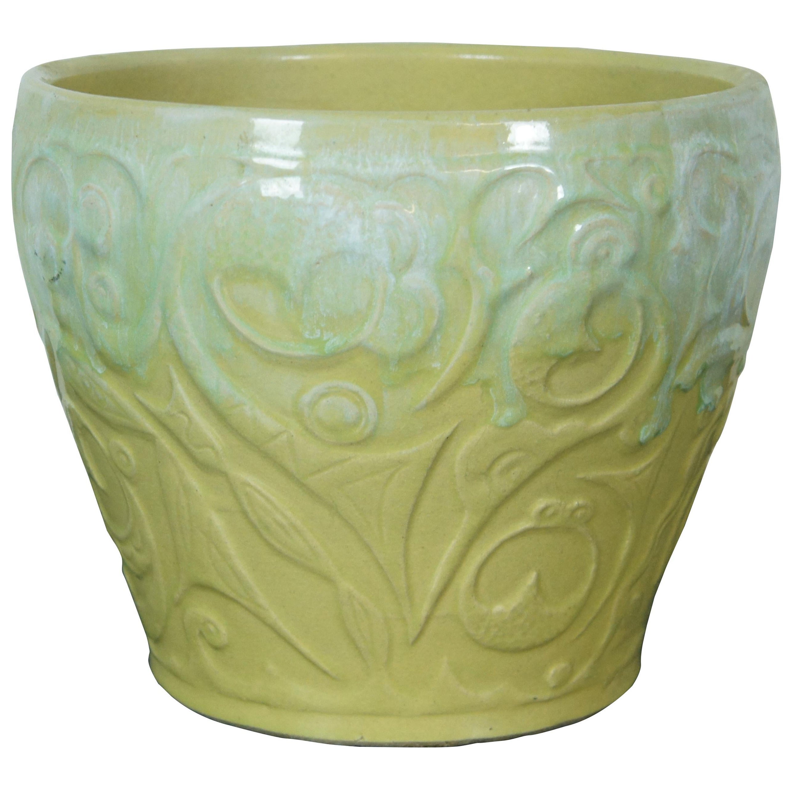 Large Roseville Ransbottom 1420 Yellow Green Majolica Planter Jardiniere Pot 10"