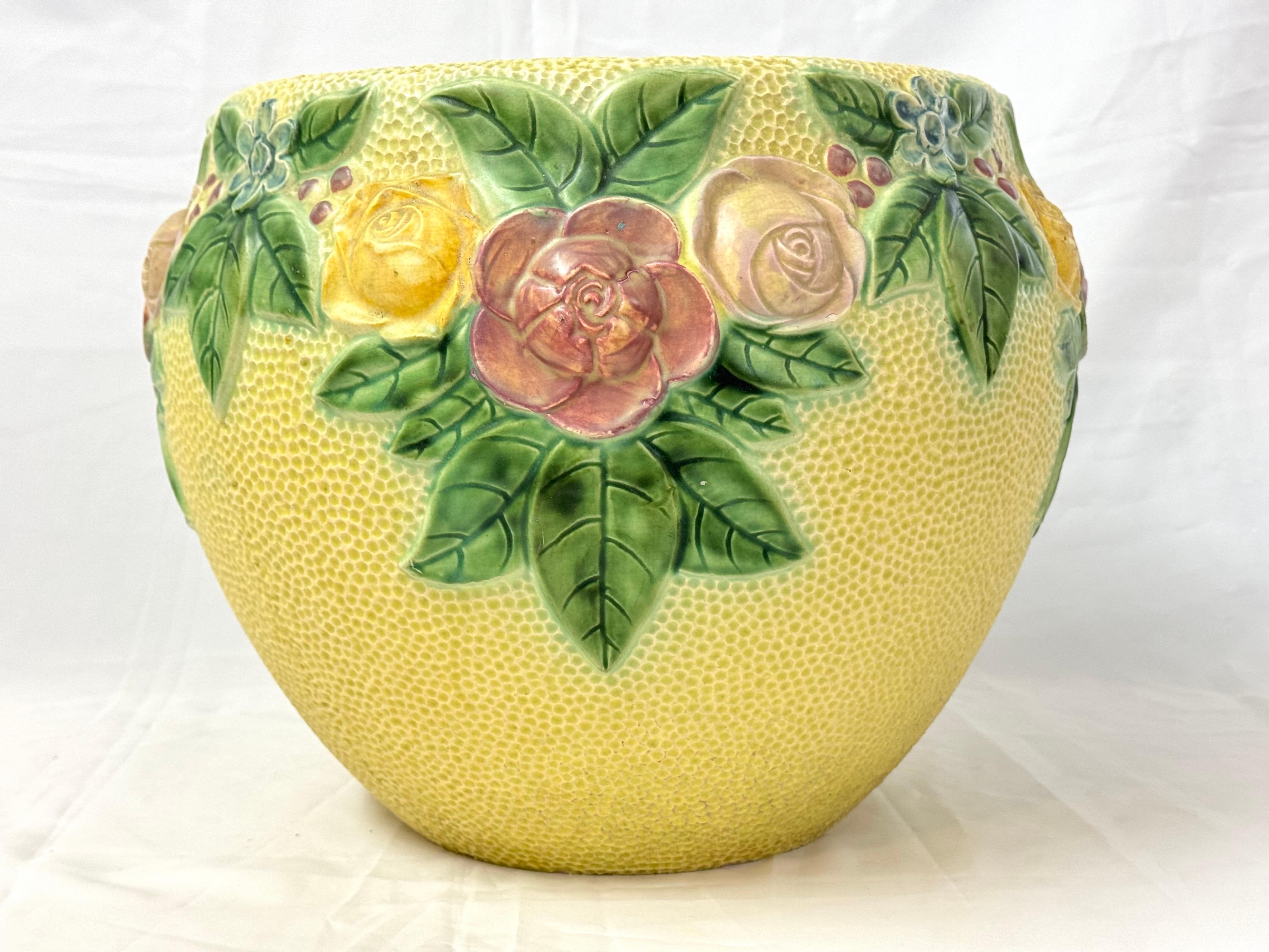 Art Nouveau Large Roseville Rozane Floral Ceramic Jardiniere For Sale