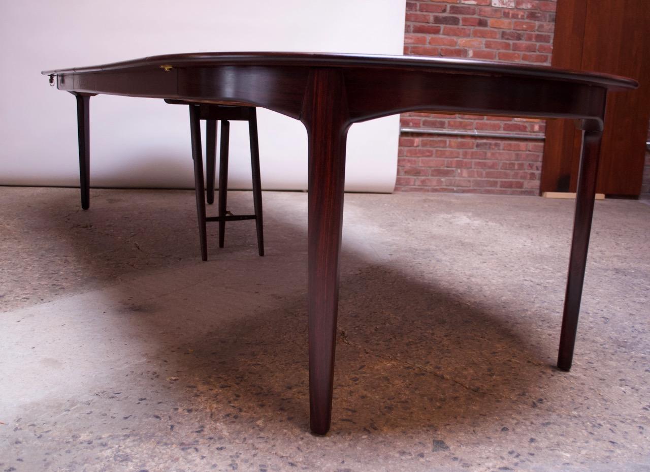 Mid-Century Modern Large Rosewood and Brass Extension Dining Table by Henning Kjærnulf for Sorø