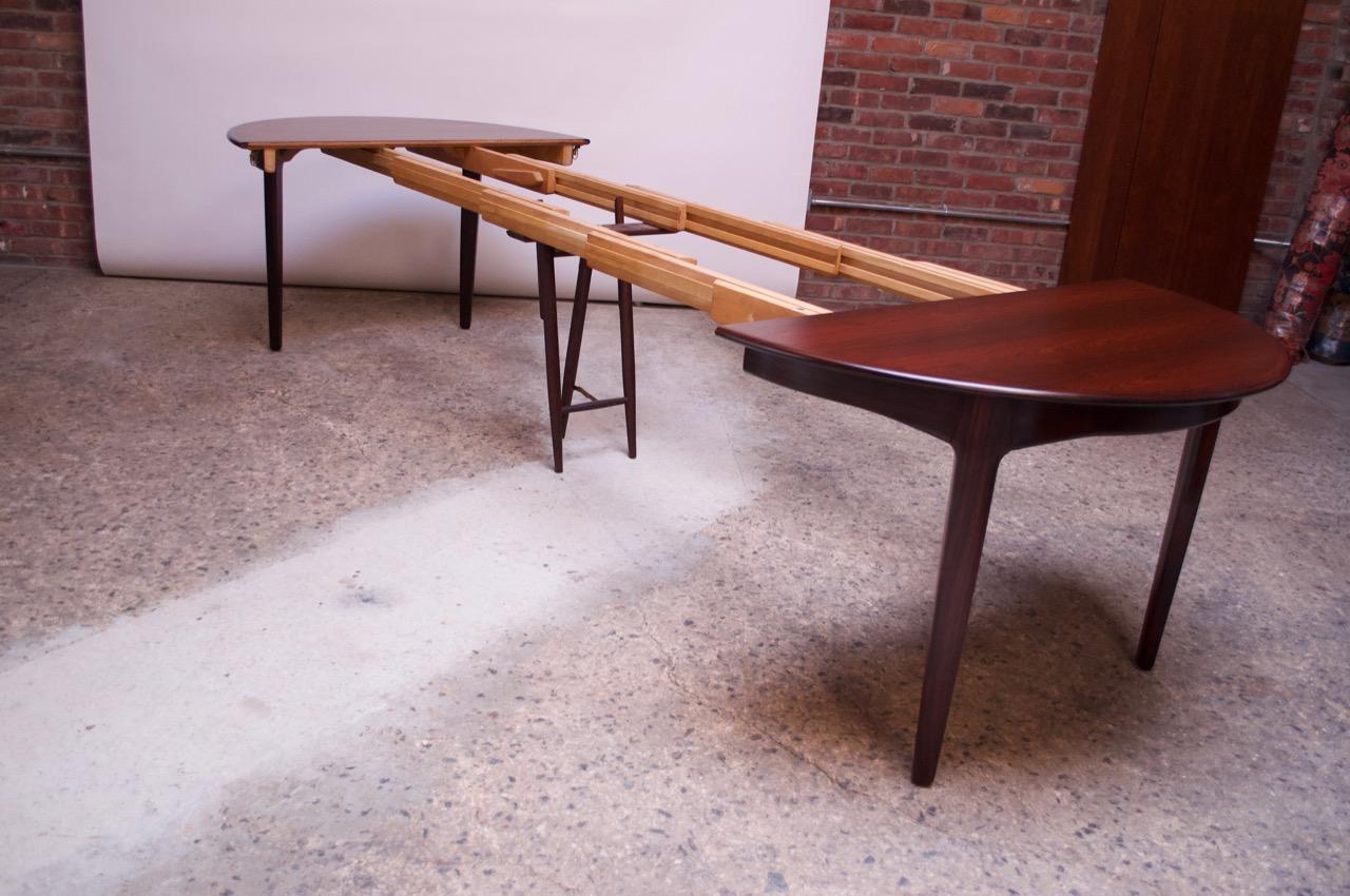 Mid-20th Century Large Rosewood and Brass Extension Dining Table by Henning Kjærnulf for Sorø