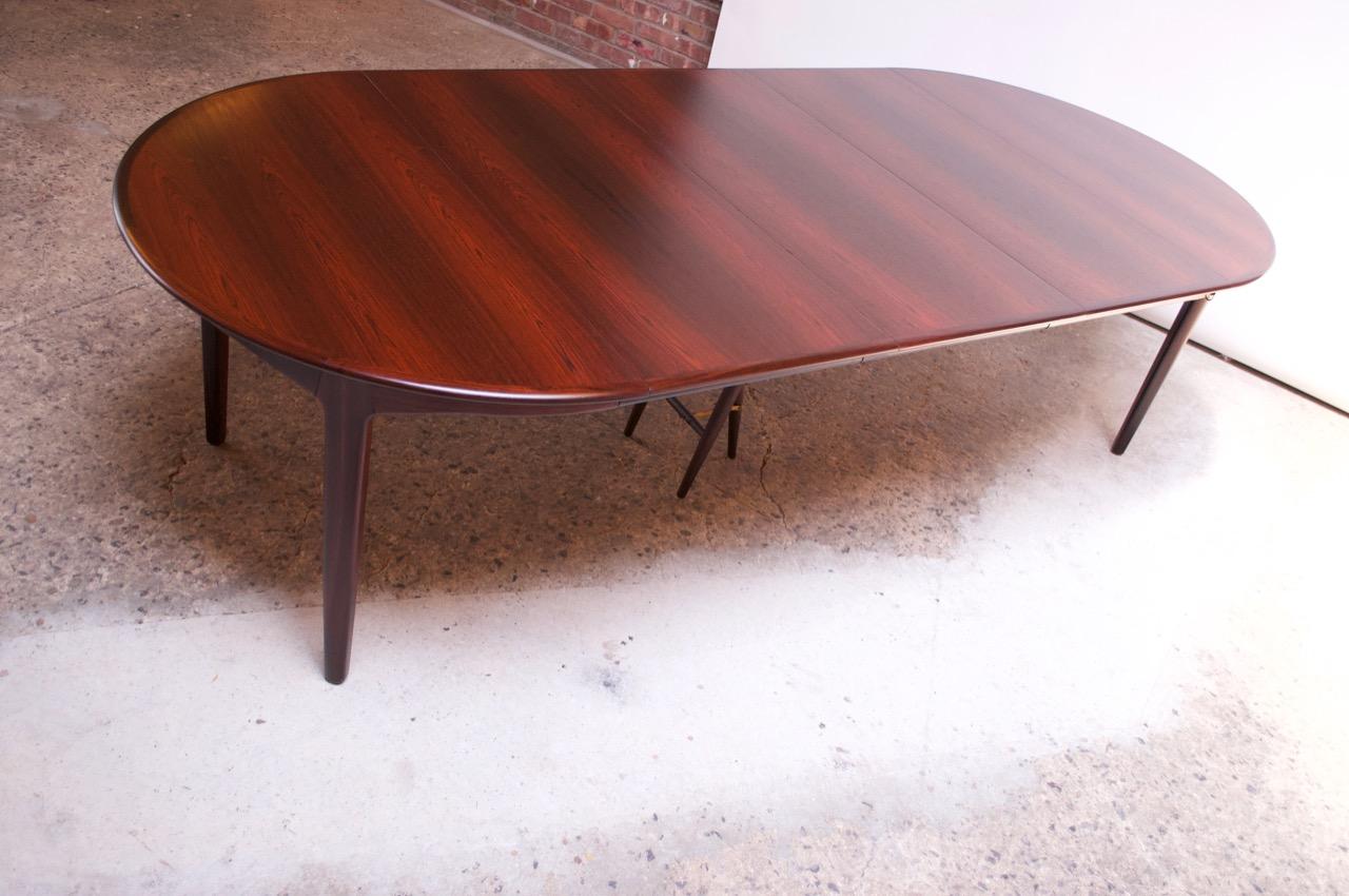 Large Rosewood and Brass Extension Dining Table by Henning Kjærnulf for Sorø 1