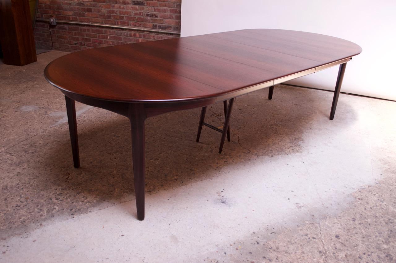 Large Rosewood and Brass Extension Dining Table by Henning Kjærnulf for Sorø 2