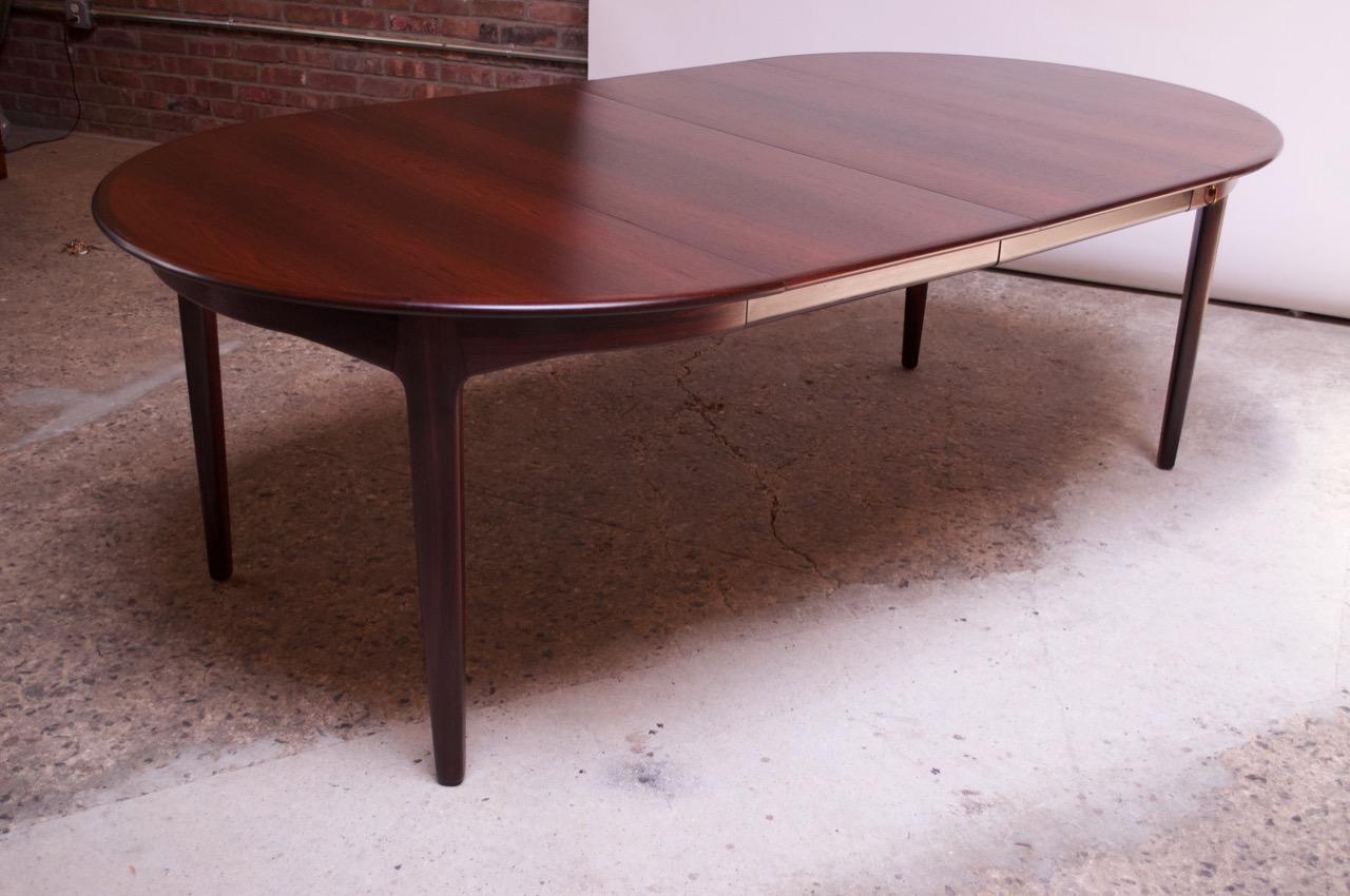 Large Rosewood and Brass Extension Dining Table by Henning Kjærnulf for Sorø 3