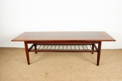 Large rosewood and metal tube coffee table, on two levels, Denmark 1960s.