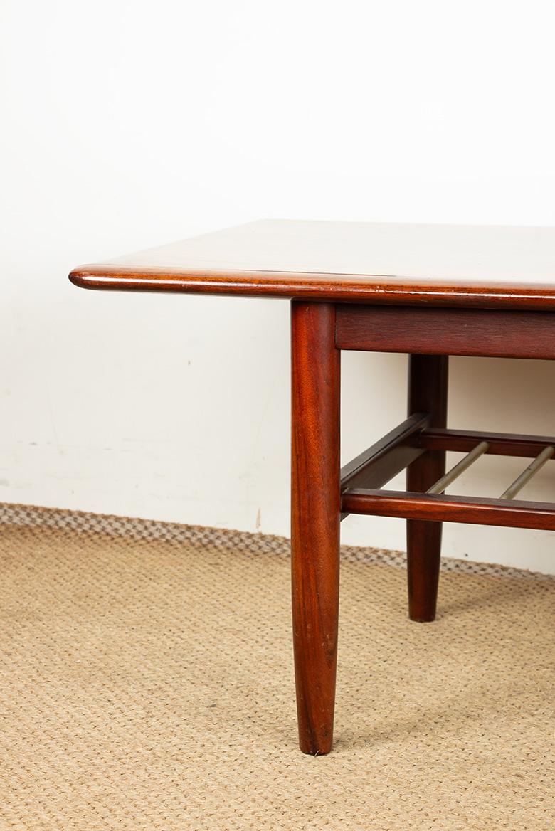 Danish Large rosewood and metal tube coffee table, on two levels, Denmark 1960s. For Sale