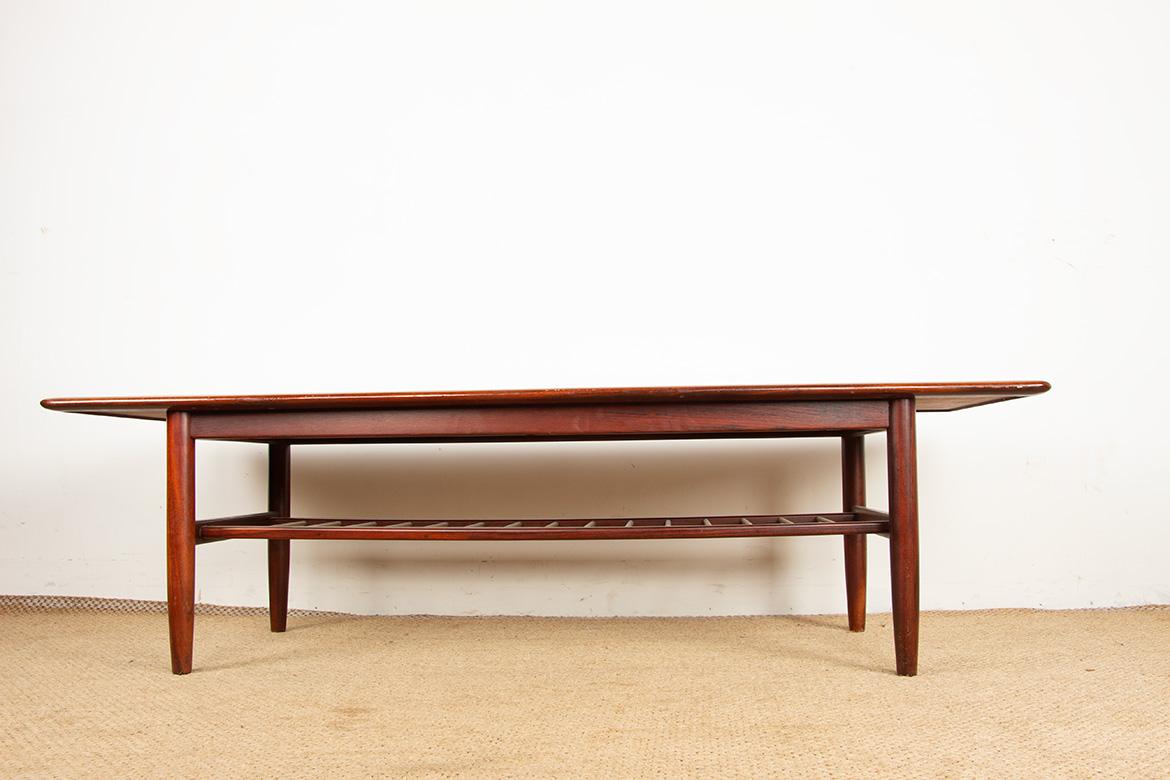 Mid-20th Century Large rosewood and metal tube coffee table, on two levels, Denmark 1960s. For Sale