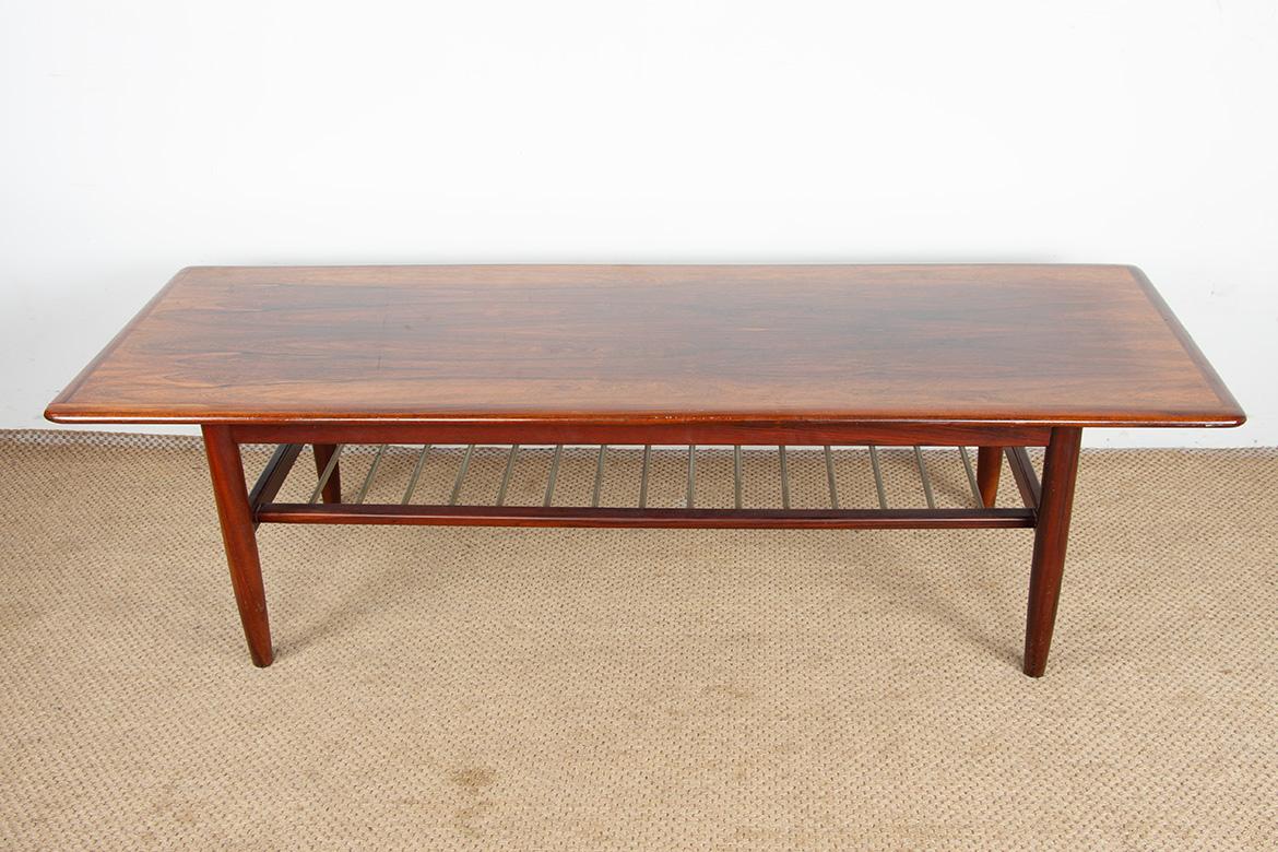 Metal Large rosewood and metal tube coffee table, on two levels, Denmark 1960s. For Sale